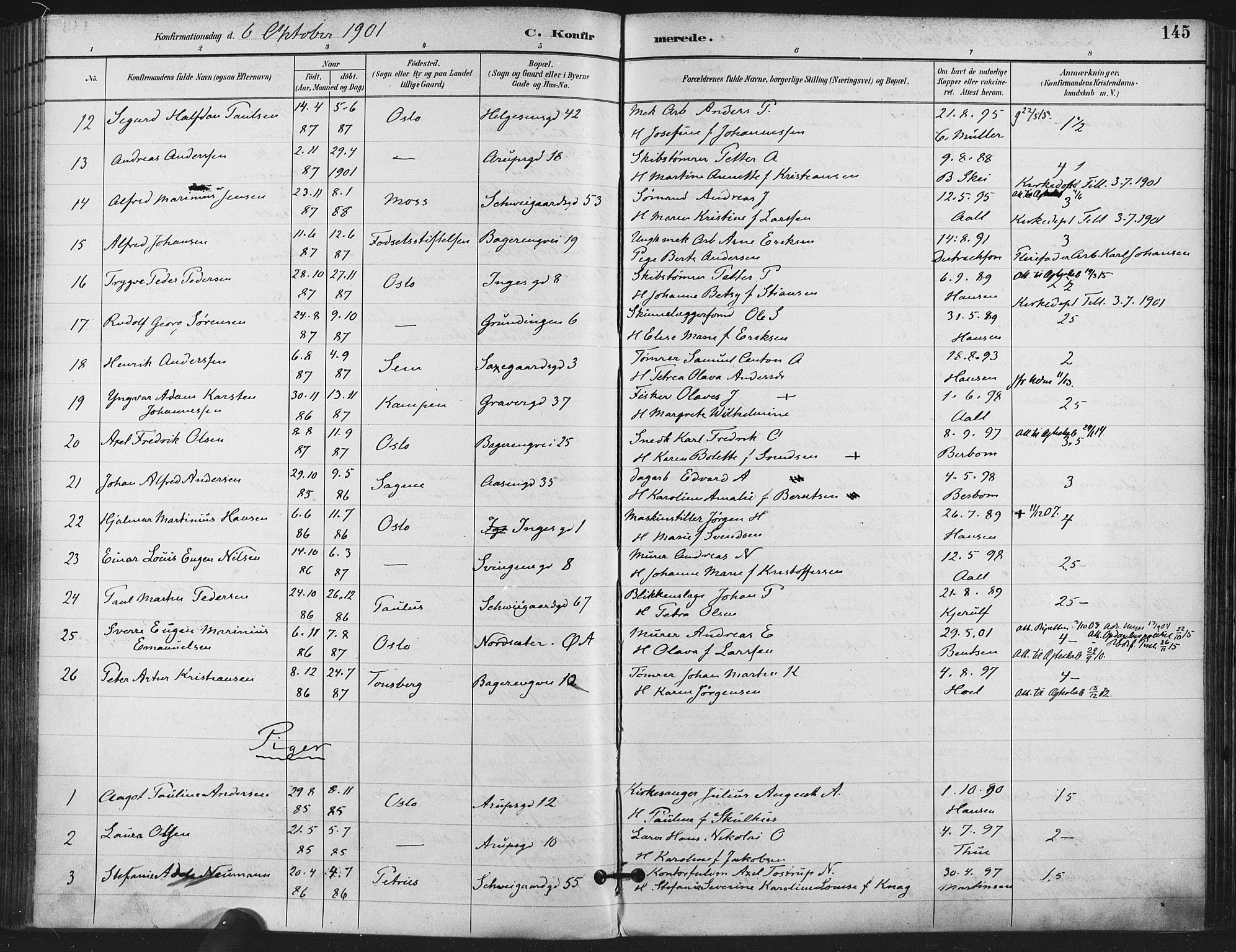 Gamlebyen prestekontor Kirkebøker, AV/SAO-A-10884/F/Fa/L0008: Parish register (official) no. 8, 1891-1908, p. 145