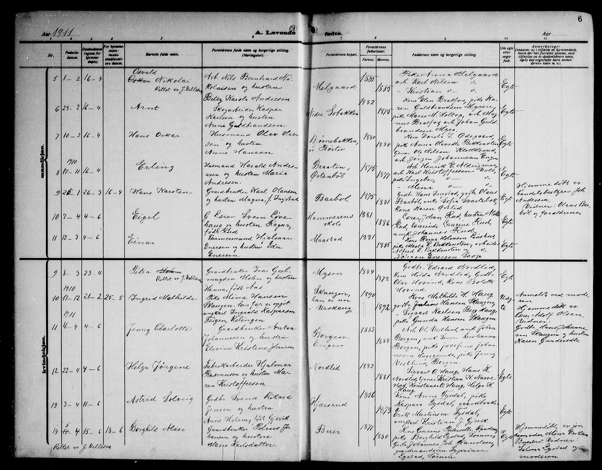 Enebakk prestekontor Kirkebøker, AV/SAO-A-10171c/G/Ga/L0007: Parish register (copy) no. I 7, 1911-1949, p. 6