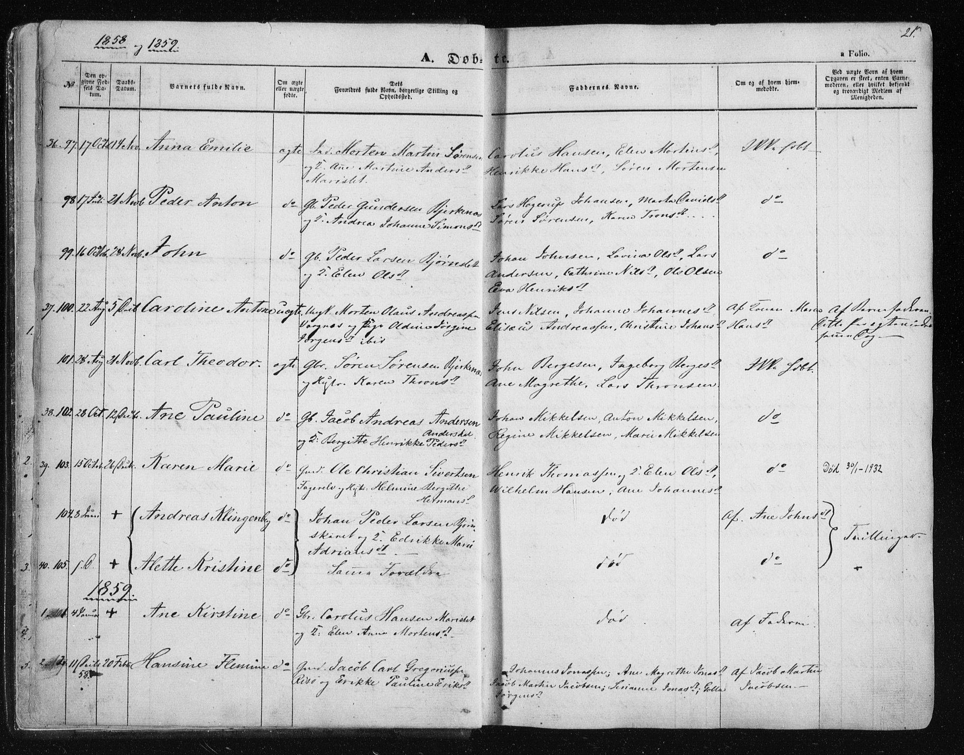 Tromsøysund sokneprestkontor, SATØ/S-1304/G/Ga/L0001kirke: Parish register (official) no. 1, 1856-1867, p. 21