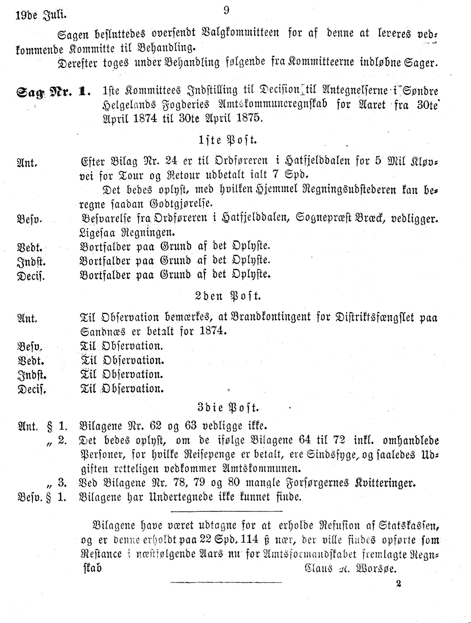 Nordland Fylkeskommune. Fylkestinget, AIN/NFK-17/176/A/Ac/L0010: Fylkestingsforhandlinger 1874-1880, 1874-1880