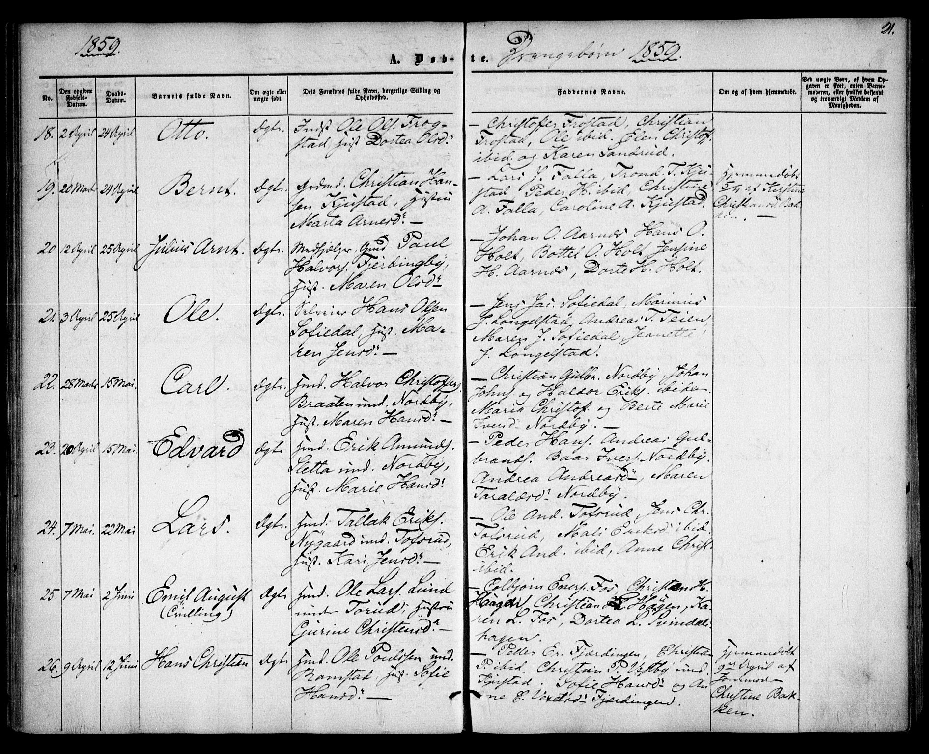 Fet prestekontor Kirkebøker, AV/SAO-A-10370a/F/Fa/L0011: Parish register (official) no. I 11, 1857-1866, p. 21