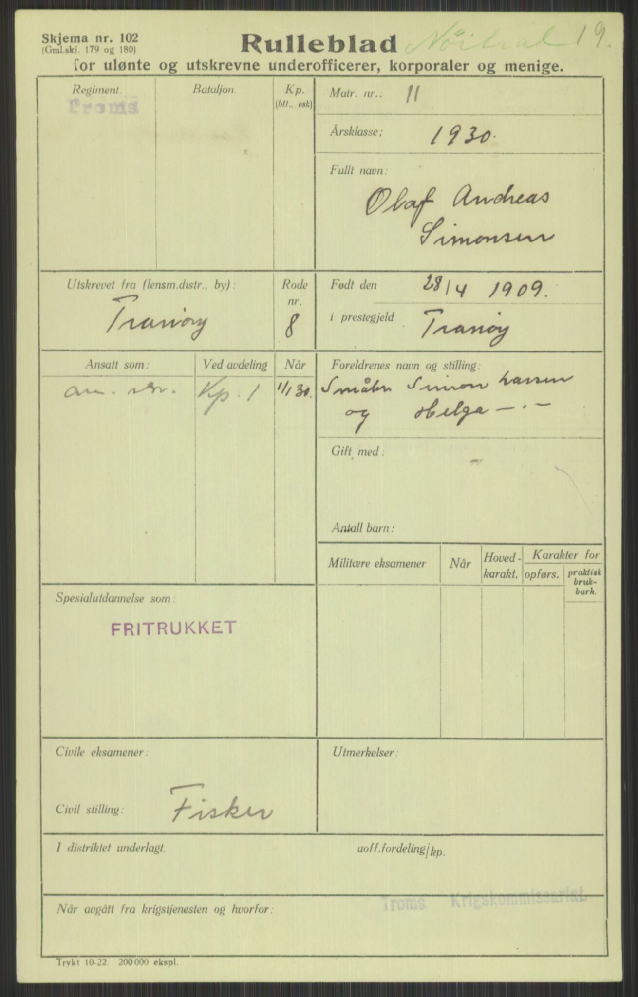 Forsvaret, Troms infanteriregiment nr. 16, AV/RA-RAFA-3146/P/Pa/L0014: Rulleblad for regimentets menige mannskaper, årsklasse 1930, 1930, p. 941