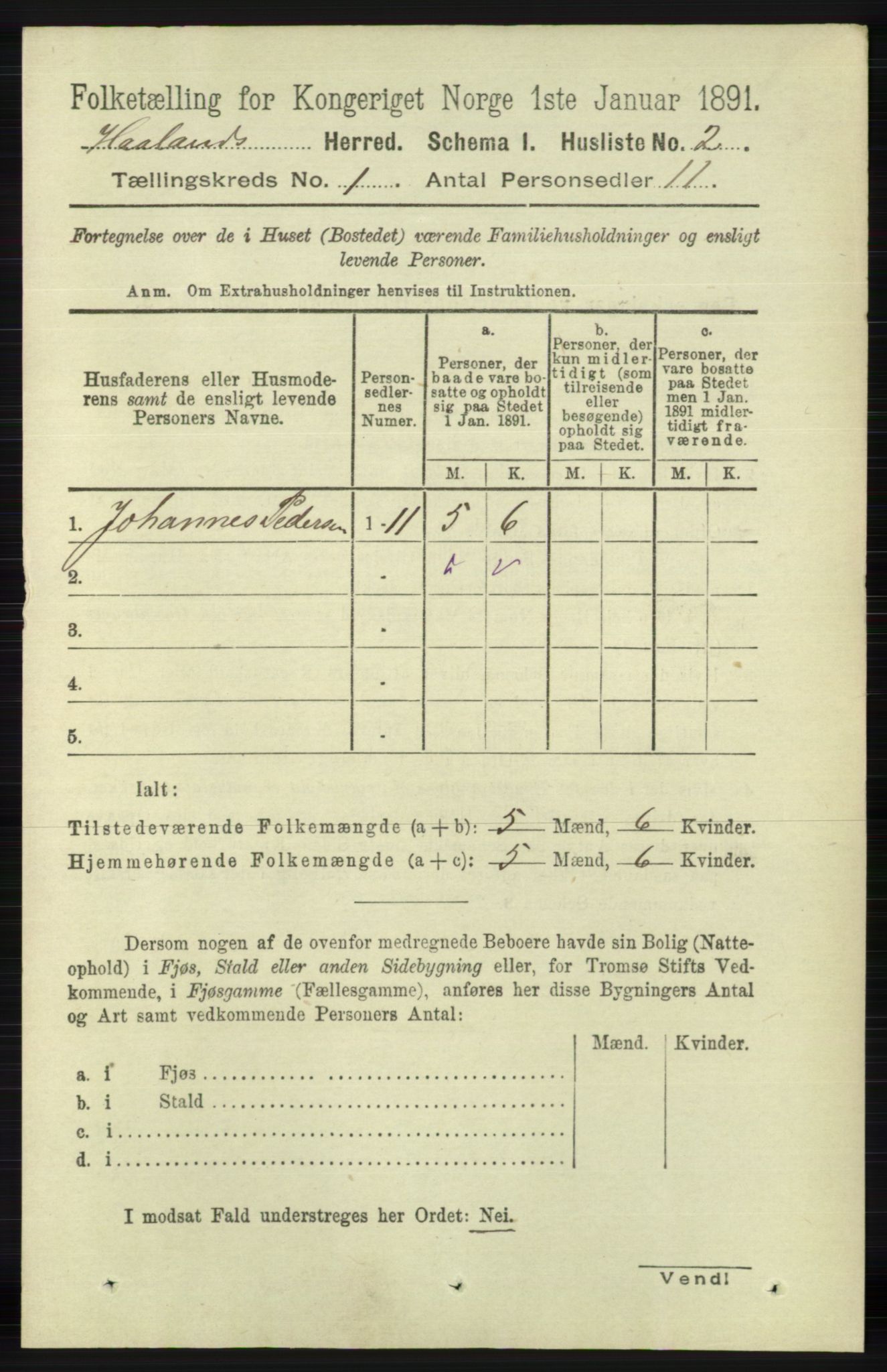 RA, 1891 census for 1124 Haaland, 1891, p. 25