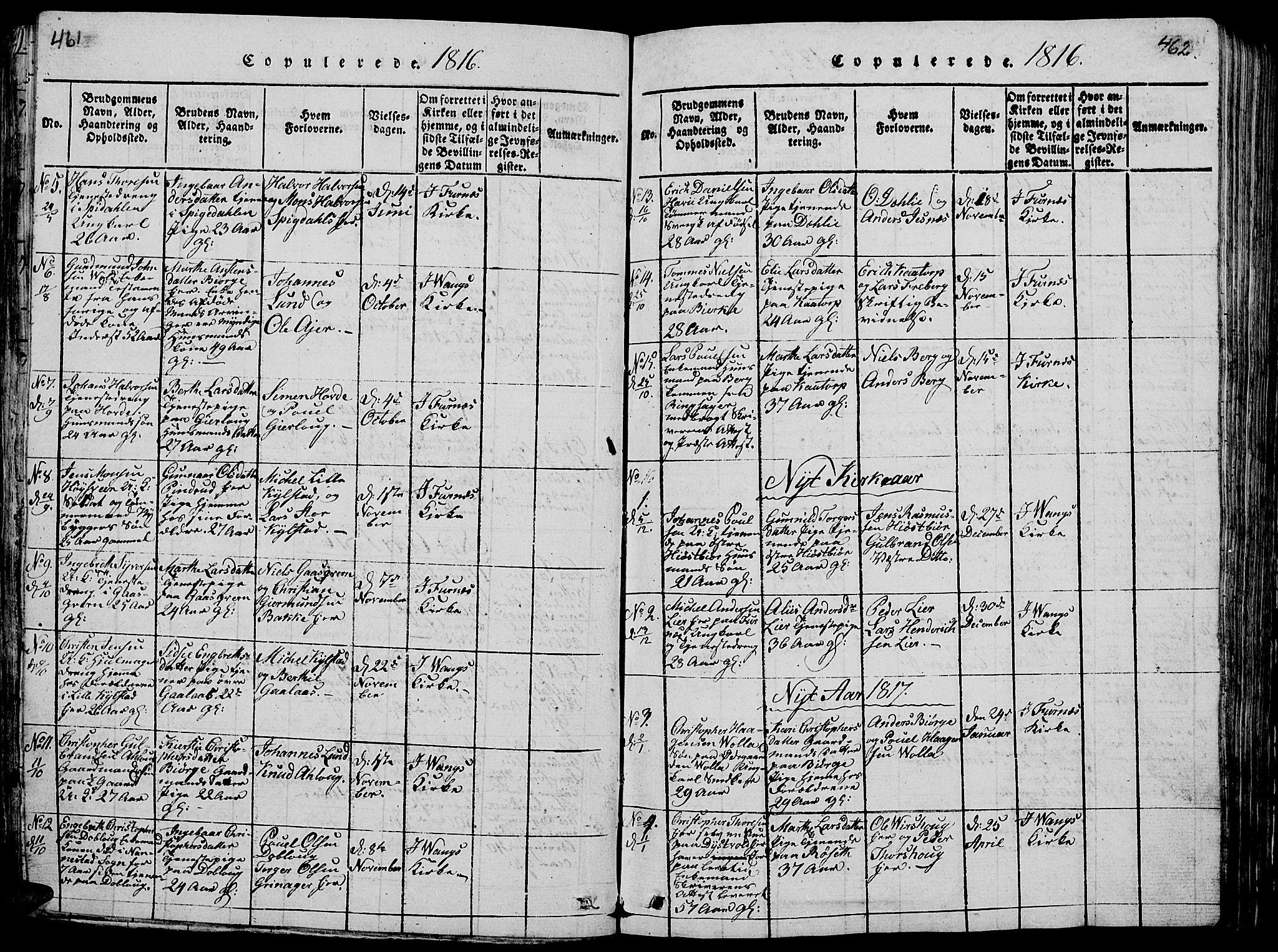 Vang prestekontor, Hedmark, AV/SAH-PREST-008/H/Ha/Hab/L0005: Parish register (copy) no. 5, 1815-1836, p. 461-462