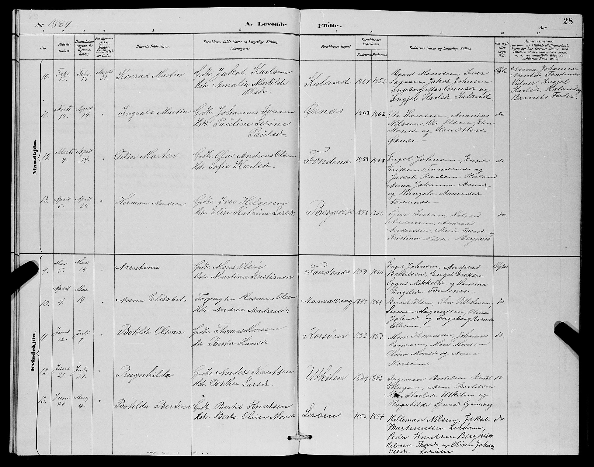 Lindås Sokneprestembete, AV/SAB-A-76701/H/Hab/Habc/L0003: Parish register (copy) no. C 3, 1886-1893, p. 28