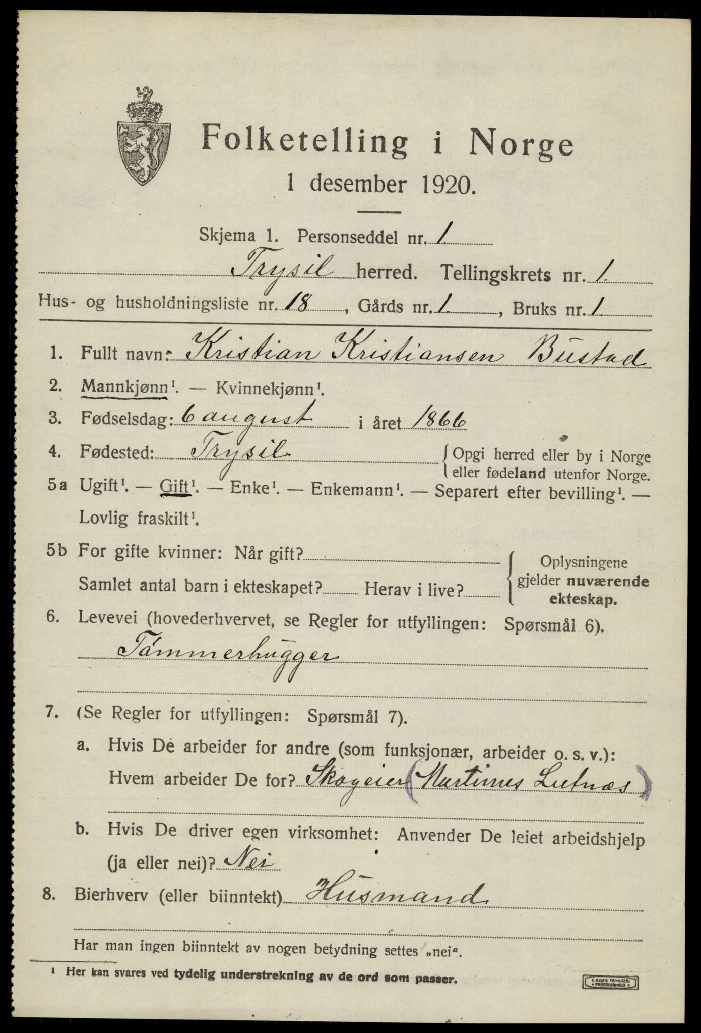 SAH, 1920 census for Trysil, 1920, p. 2761