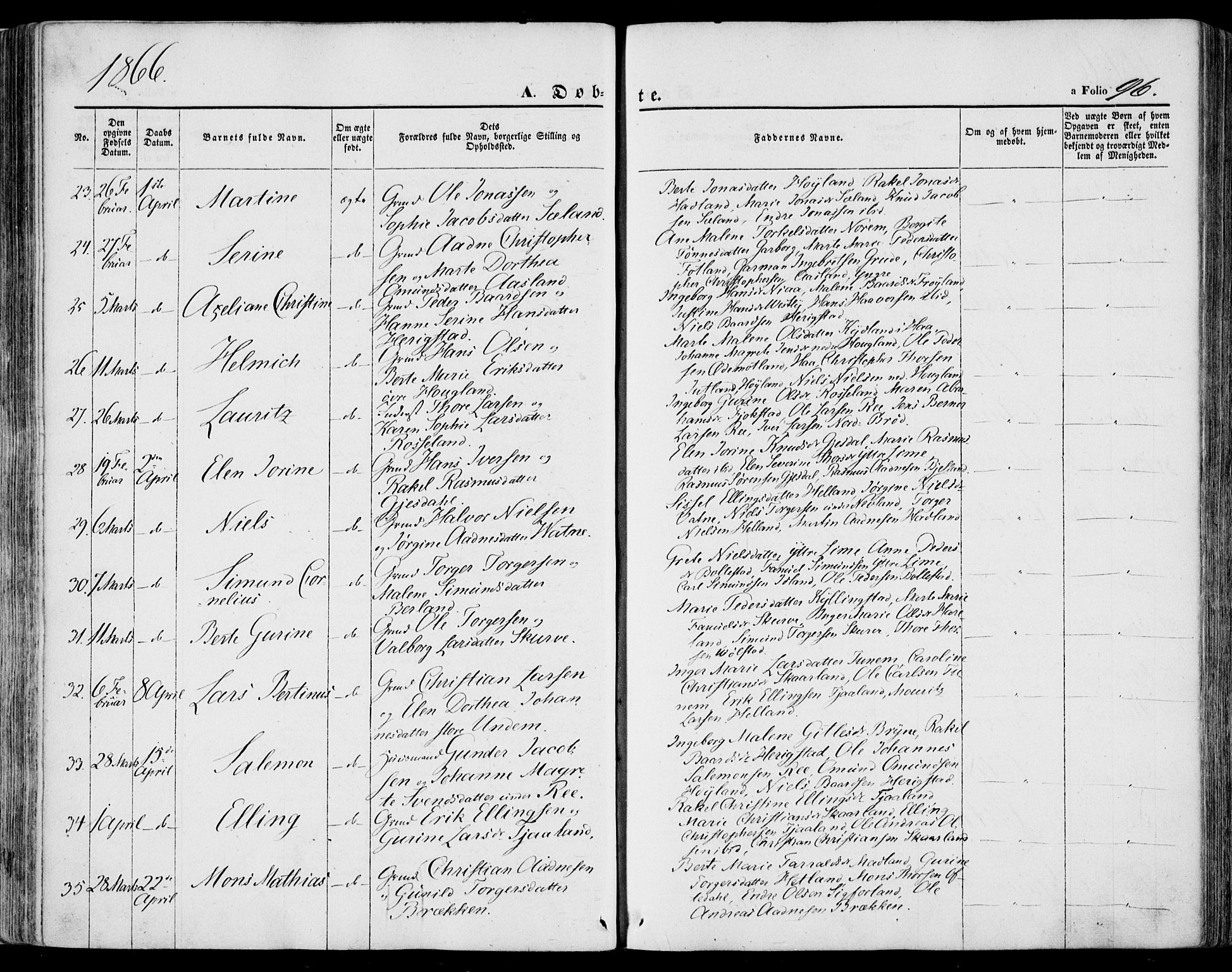 Lye sokneprestkontor, SAST/A-101794/001/30BA/L0007: Parish register (official) no. A 6, 1856-1871, p. 96