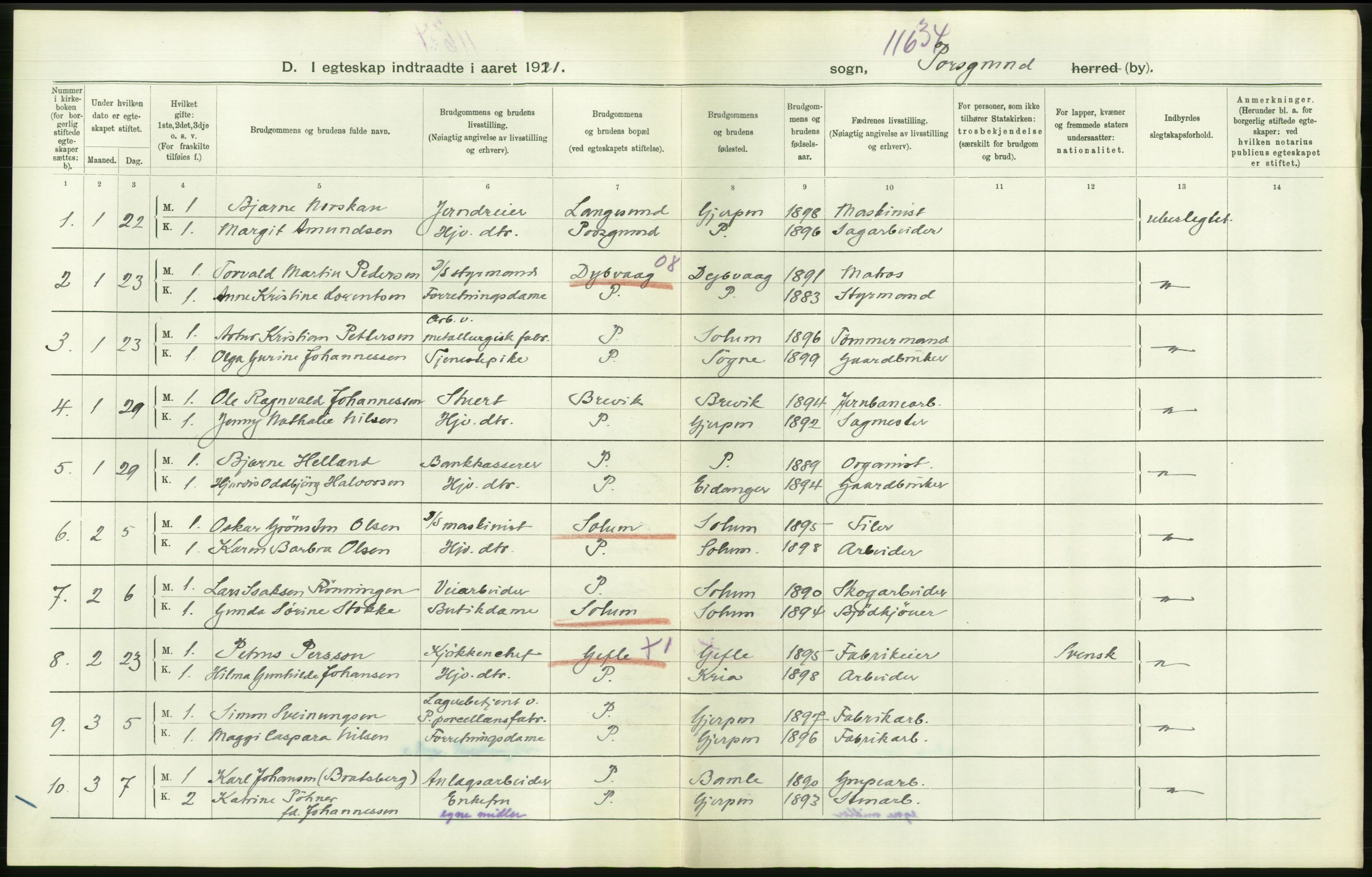 Statistisk sentralbyrå, Sosiodemografiske emner, Befolkning, AV/RA-S-2228/D/Df/Dfc/Dfca/L0024: Telemark fylke: Gifte, døde, dødfødte. Bygder og byer., 1921, p. 204