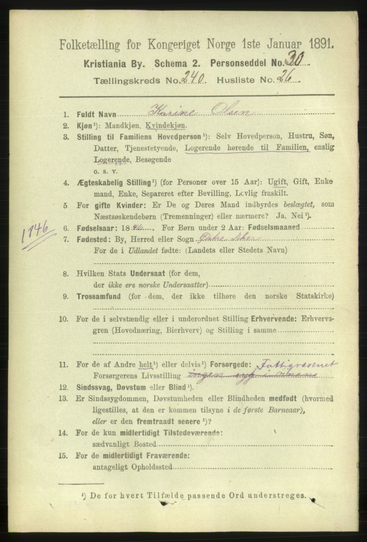 RA, 1891 census for 0301 Kristiania, 1891, p. 146340