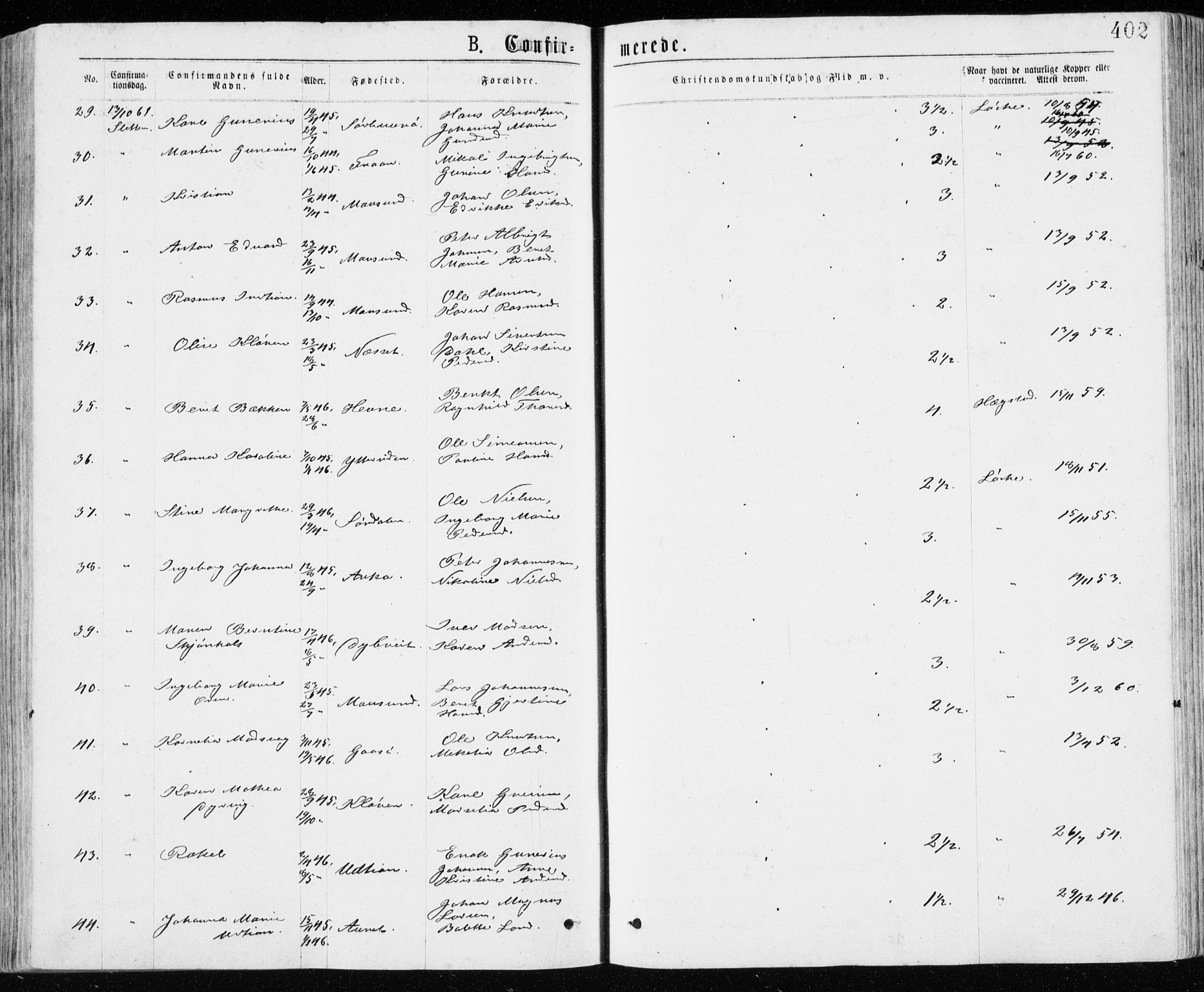 Ministerialprotokoller, klokkerbøker og fødselsregistre - Sør-Trøndelag, AV/SAT-A-1456/640/L0576: Parish register (official) no. 640A01, 1846-1876, p. 402