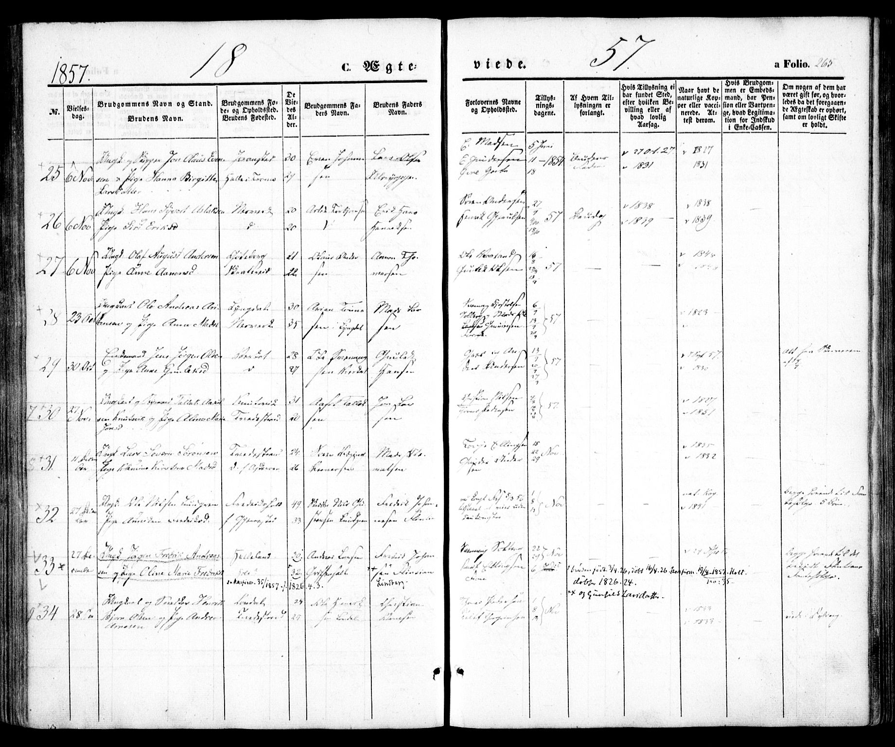 Holt sokneprestkontor, AV/SAK-1111-0021/F/Fa/L0008: Parish register (official) no. A 8, 1849-1860, p. 265