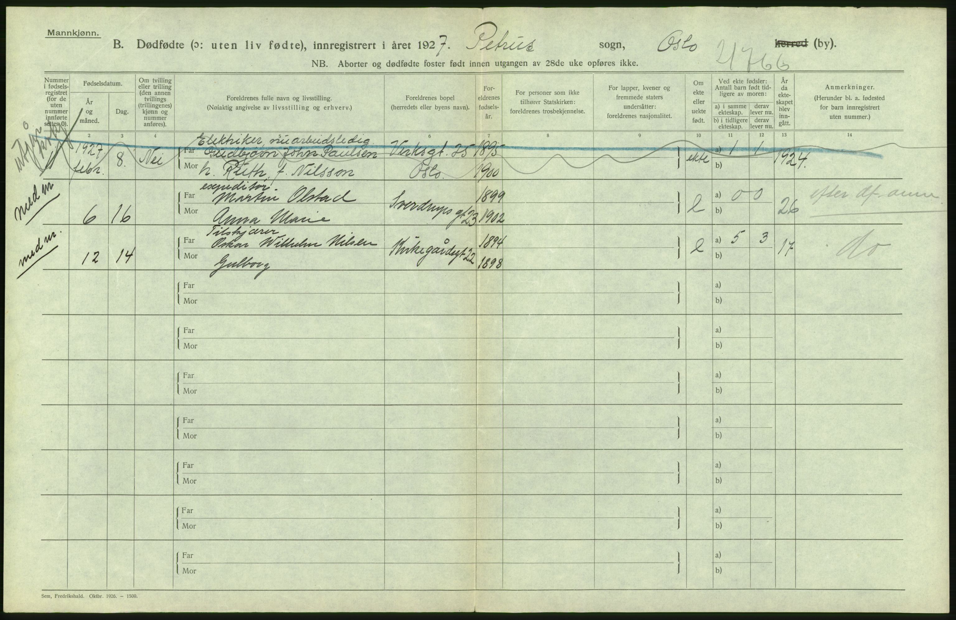 Statistisk sentralbyrå, Sosiodemografiske emner, Befolkning, AV/RA-S-2228/D/Df/Dfc/Dfcg/L0010: Oslo: Døde kvinner, dødfødte, 1927, p. 96