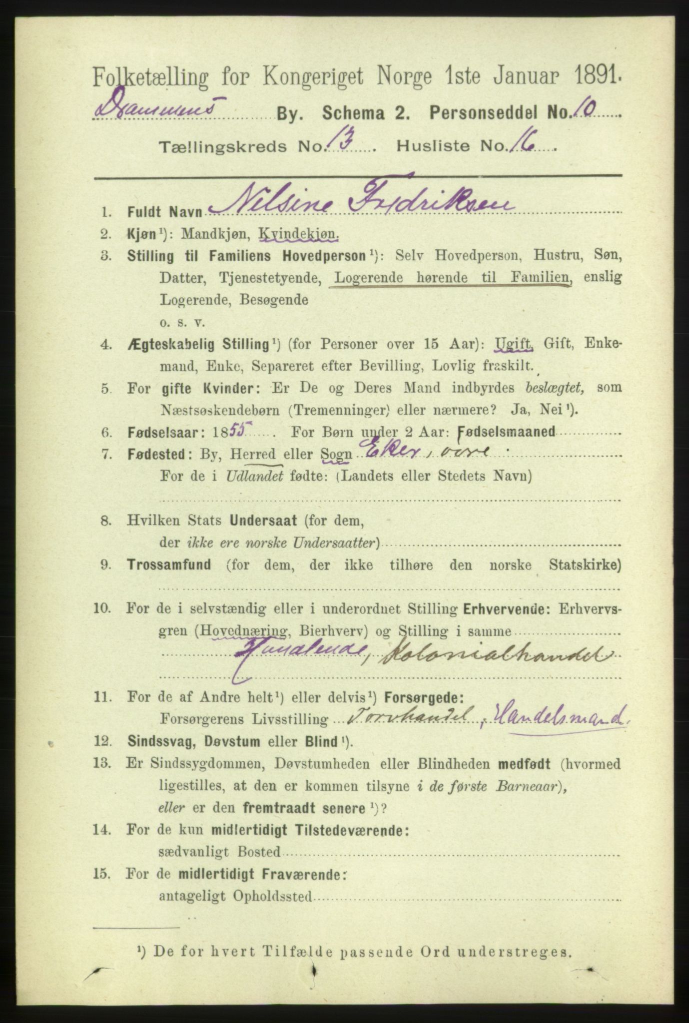 RA, 1891 census for 0602 Drammen, 1891, p. 9748