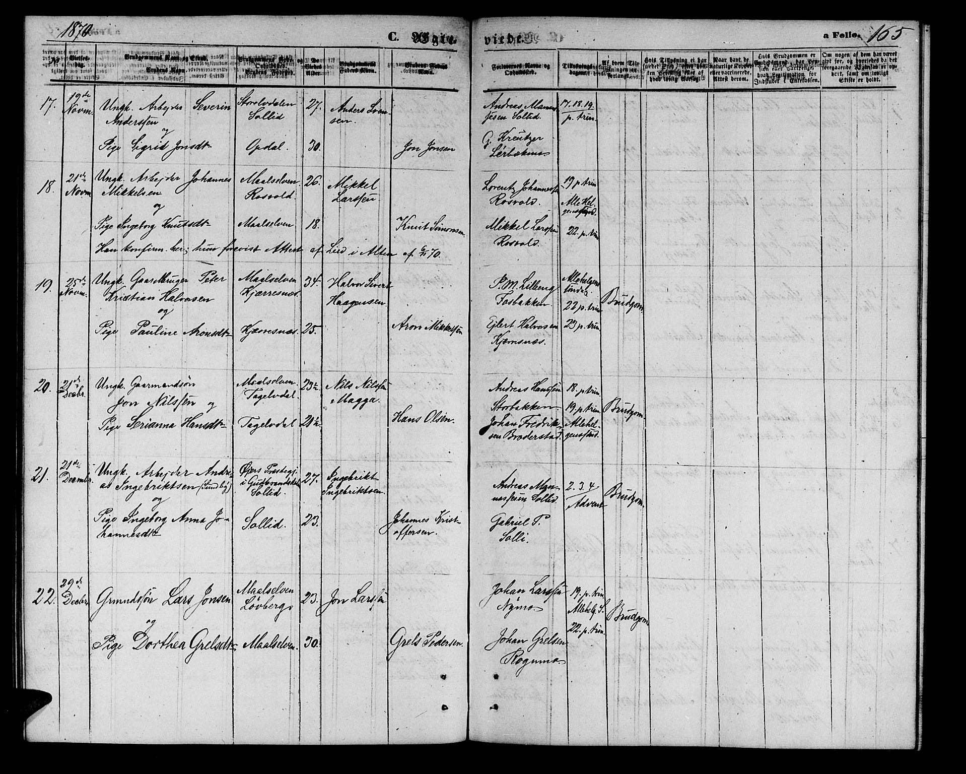 Målselv sokneprestembete, SATØ/S-1311/G/Ga/Gab/L0002klokker: Parish register (copy) no. 2, 1865-1873, p. 165