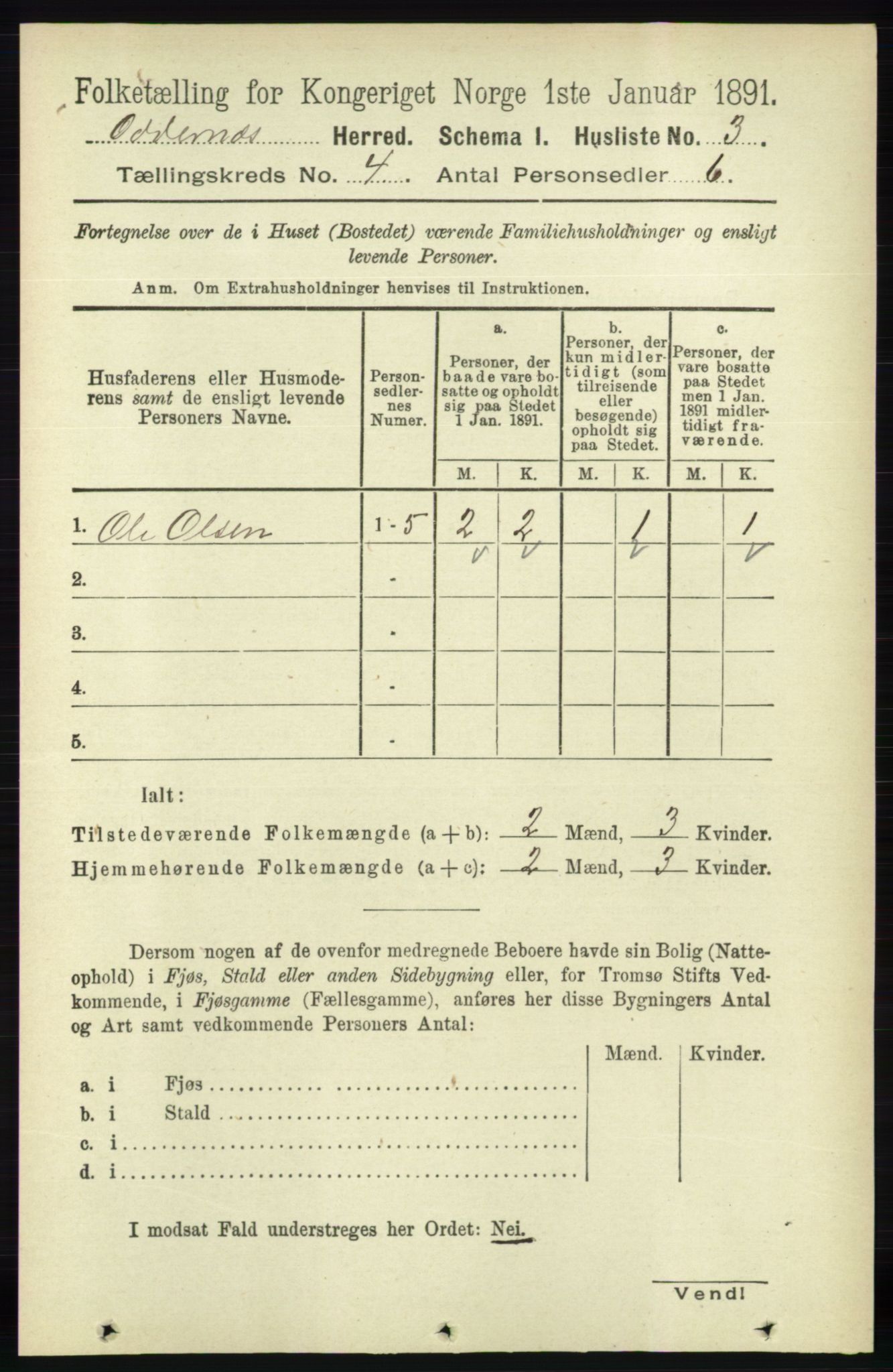 RA, 1891 census for 1012 Oddernes, 1891, p. 1191