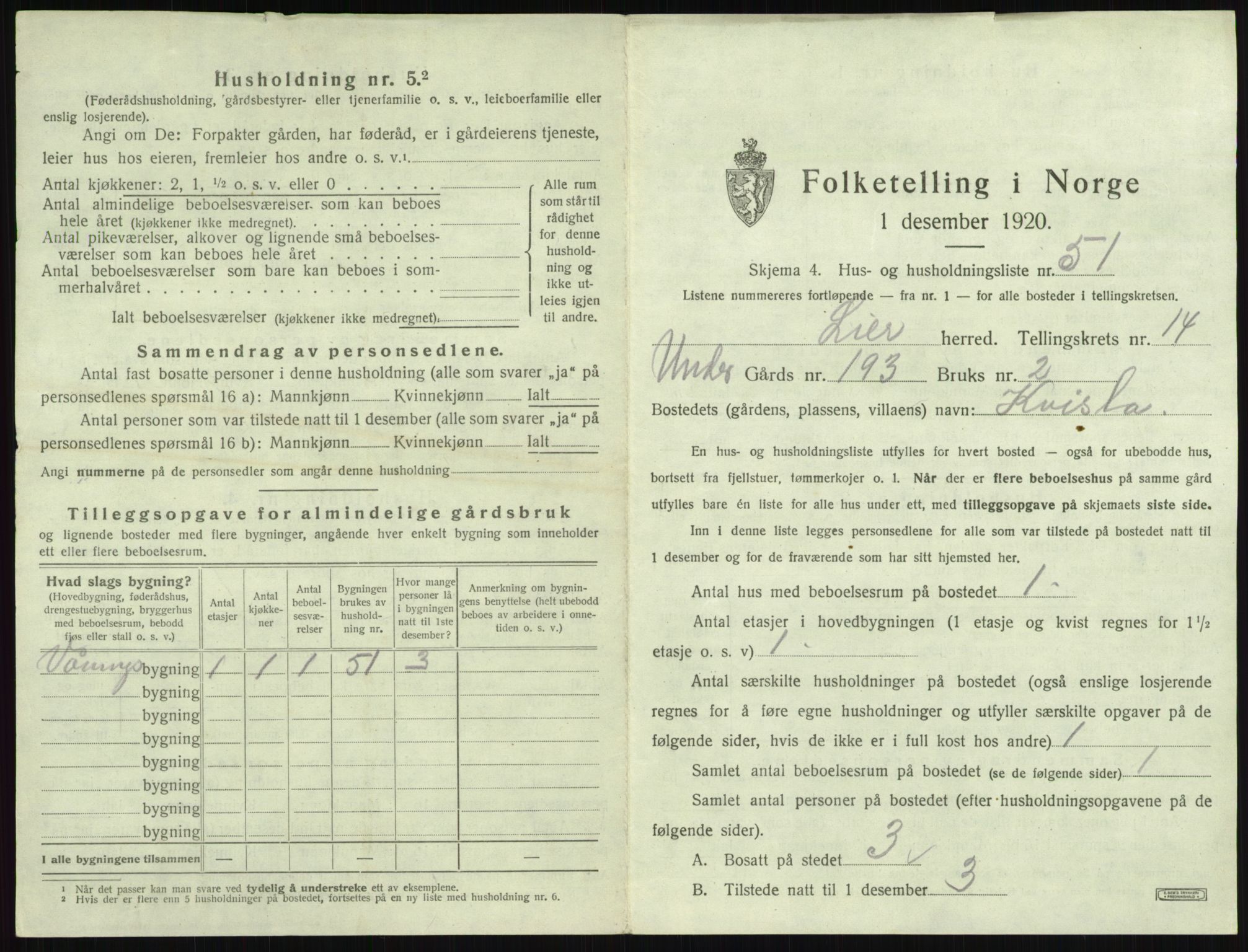 SAKO, 1920 census for Lier, 1920, p. 2606