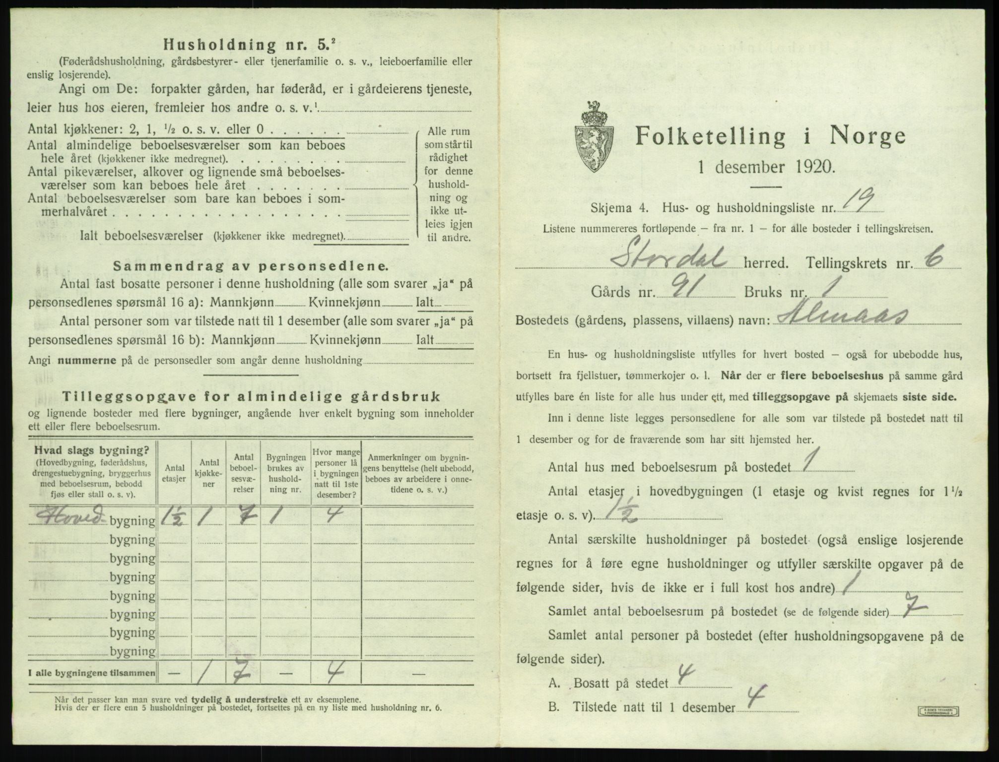 SAT, 1920 census for Stordal, 1920, p. 320