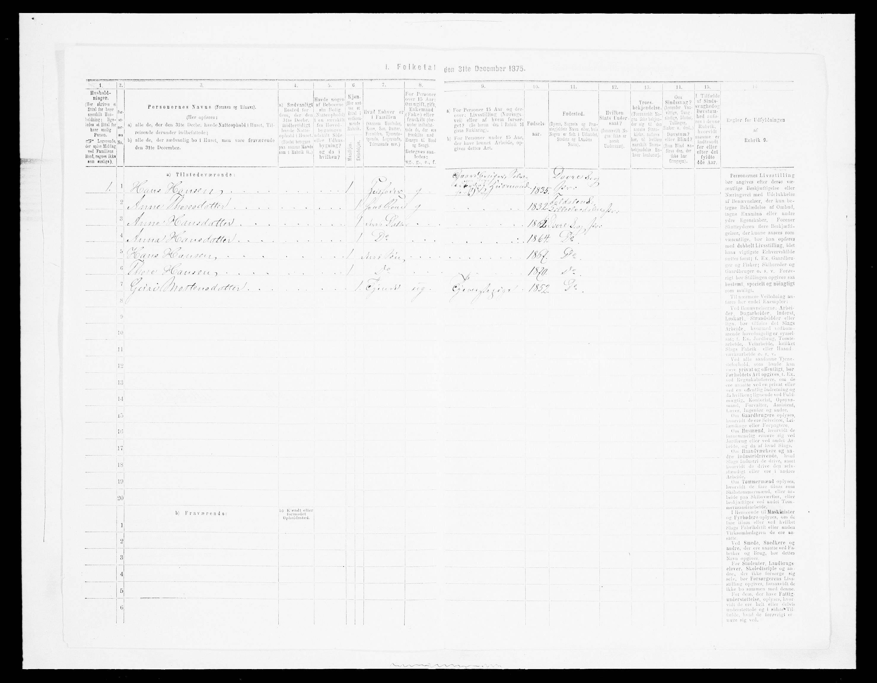 SAH, 1875 census for 0511P Dovre, 1875, p. 461