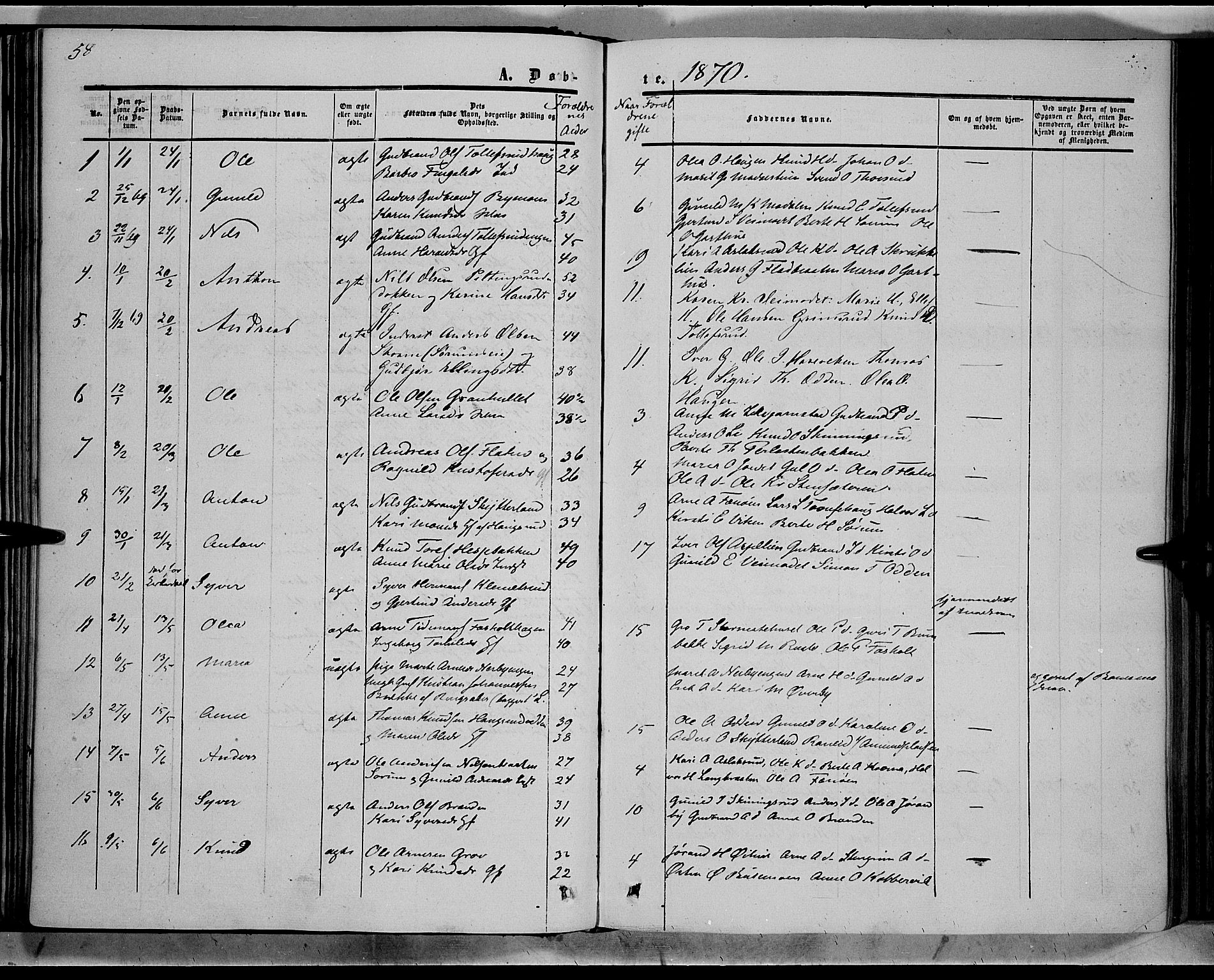 Sør-Aurdal prestekontor, SAH/PREST-128/H/Ha/Haa/L0007: Parish register (official) no. 7, 1849-1876, p. 58
