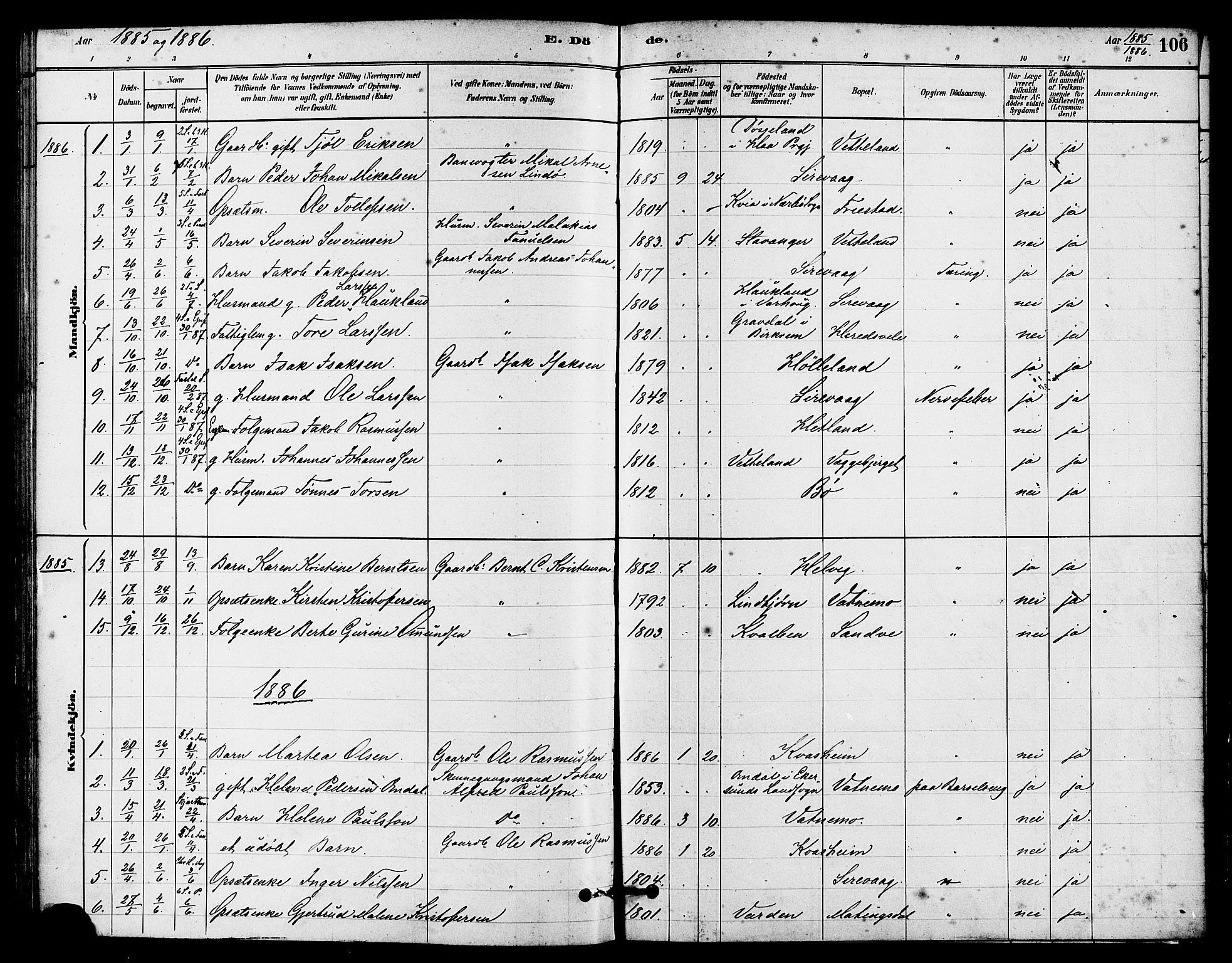 Eigersund sokneprestkontor, AV/SAST-A-101807/S08/L0016: Parish register (official) no. A 16, 1879-1893, p. 106