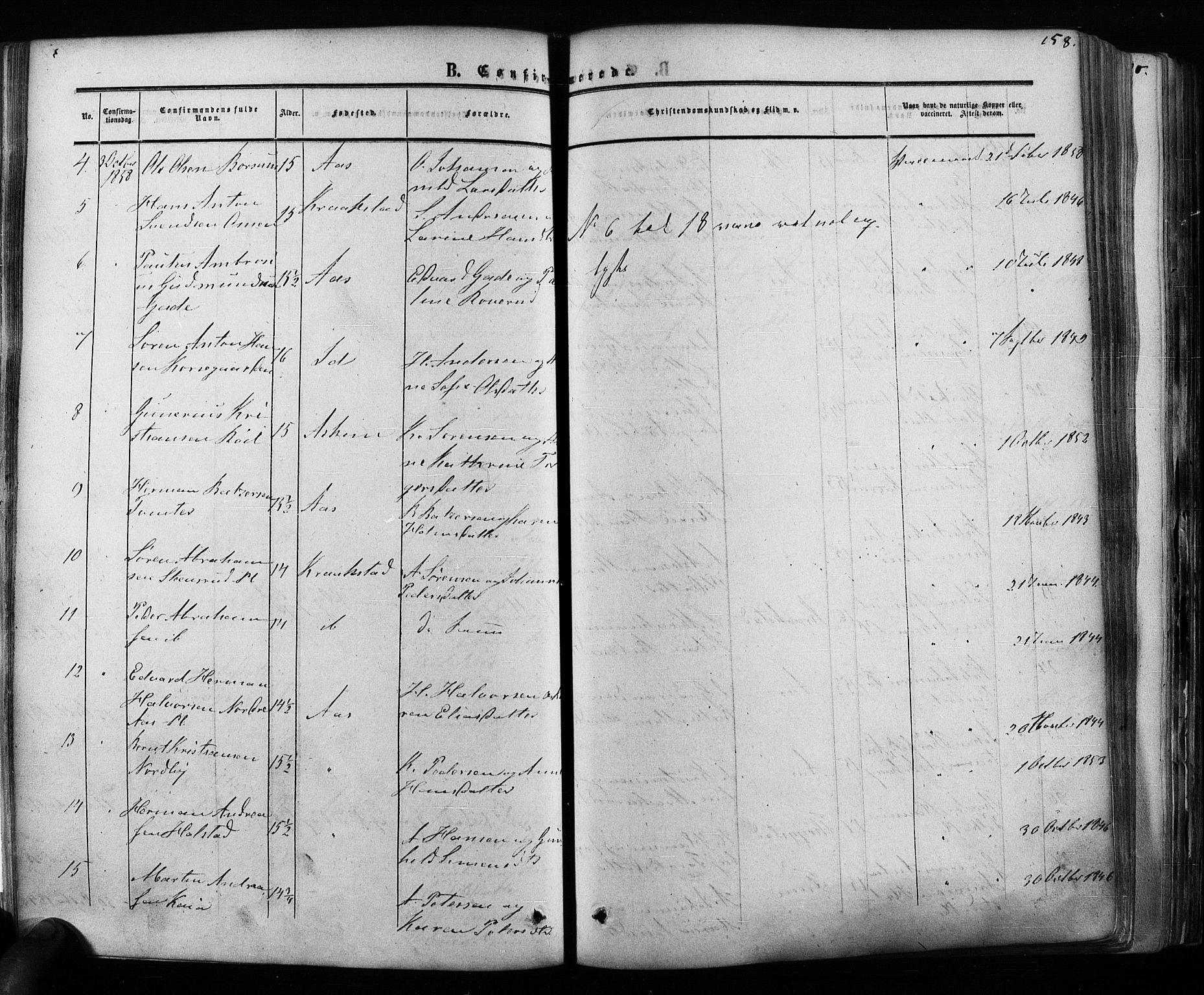 Ås prestekontor Kirkebøker, AV/SAO-A-10894/F/Fa/L0007: Parish register (official) no. I 7, 1854-1870, p. 158