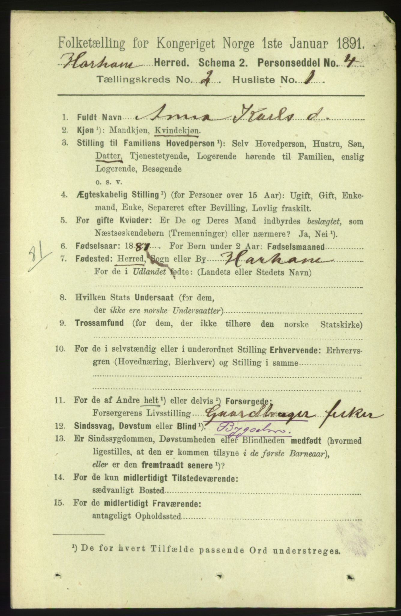 RA, 1891 census for 1534 Haram, 1891, p. 619