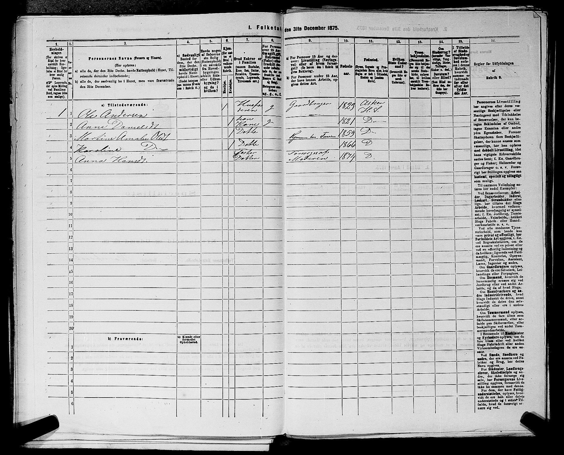 RA, 1875 census for 0220P Asker, 1875, p. 392