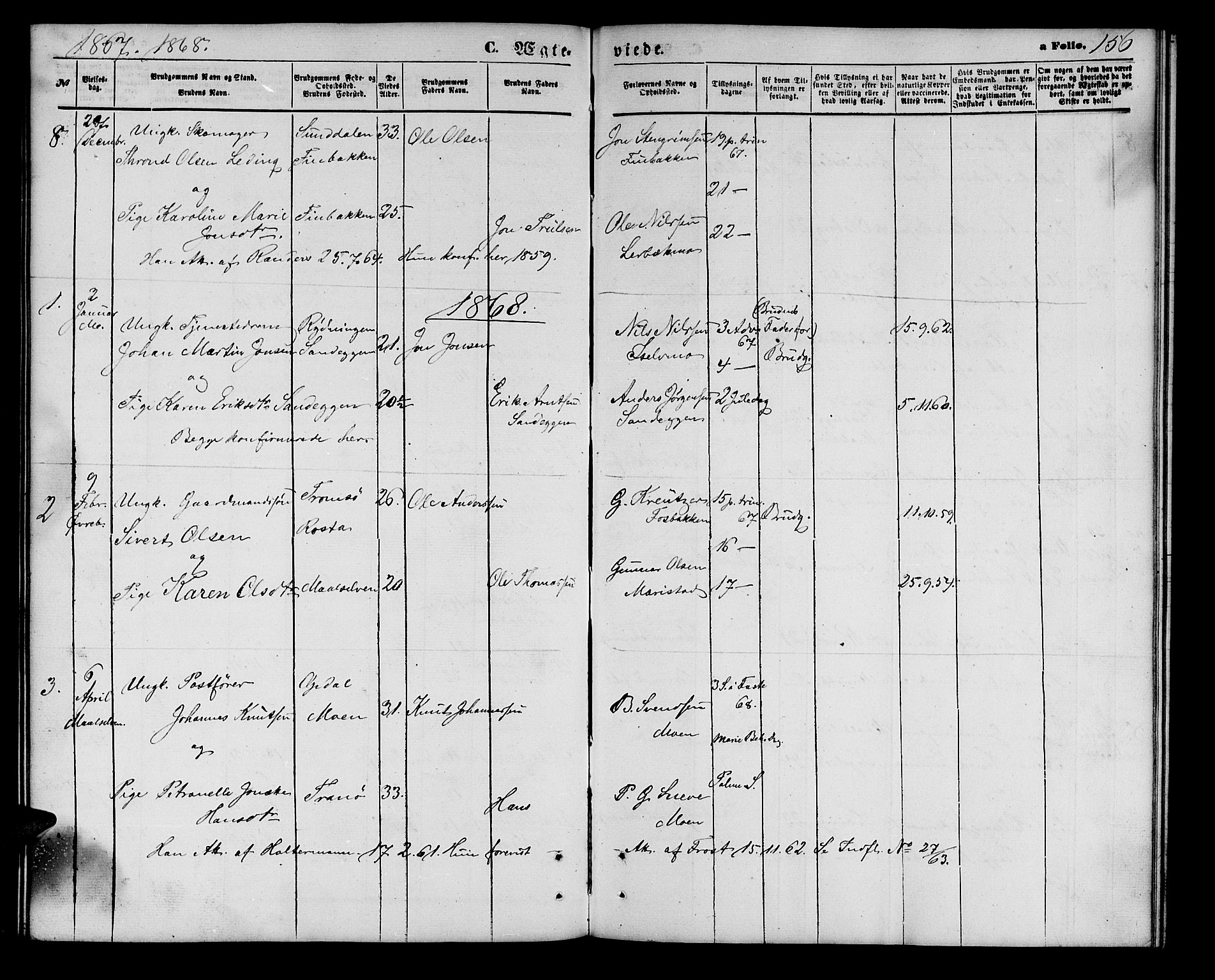 Målselv sokneprestembete, SATØ/S-1311/G/Ga/Gab/L0002klokker: Parish register (copy) no. 2, 1865-1873, p. 156