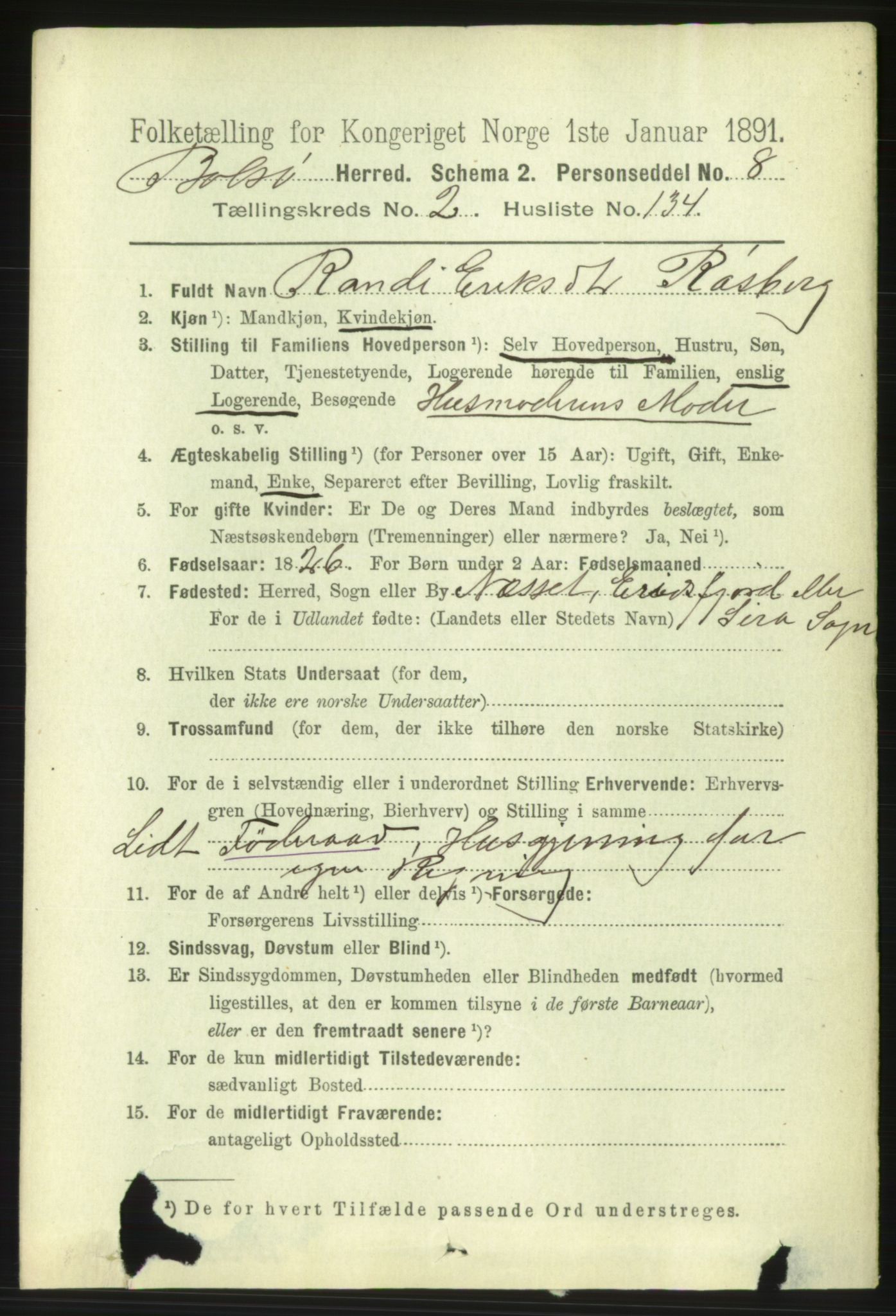 RA, 1891 census for 1544 Bolsøy, 1891, p. 1733