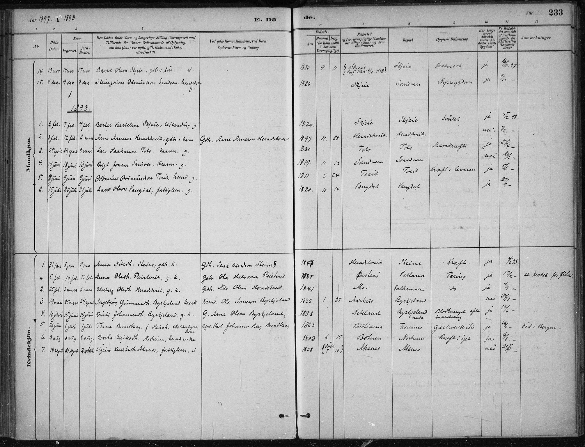 Kvam sokneprestembete, SAB/A-76201/H/Haa: Parish register (official) no. B  1, 1880-1908, p. 233