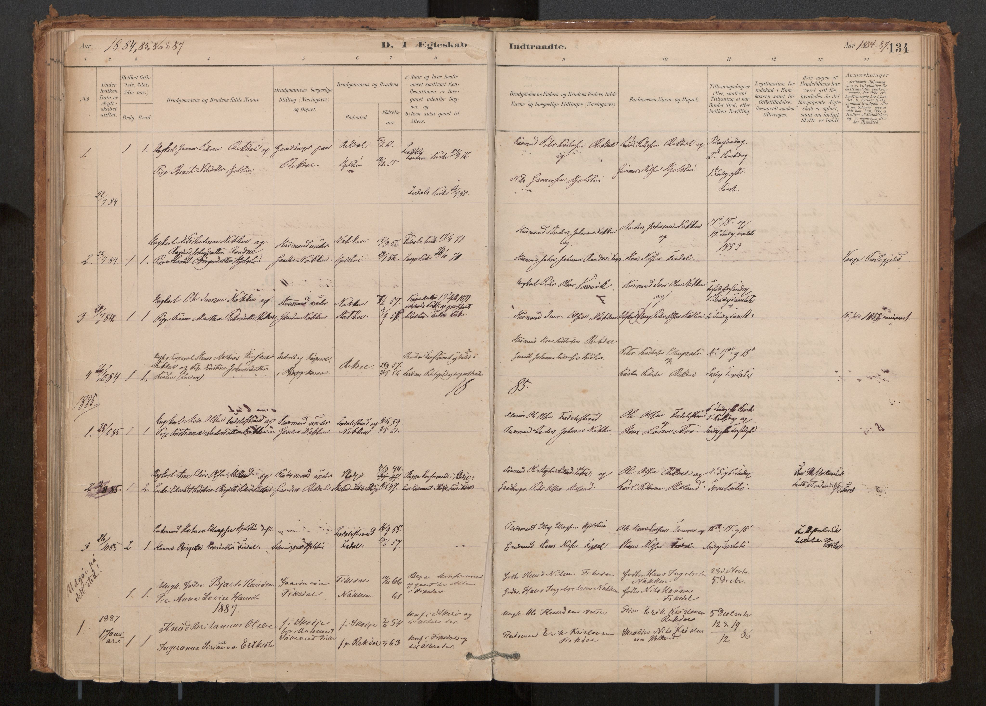 Ministerialprotokoller, klokkerbøker og fødselsregistre - Møre og Romsdal, AV/SAT-A-1454/540/L0540a: Parish register (official) no. 540A02, 1884-1908, p. 134