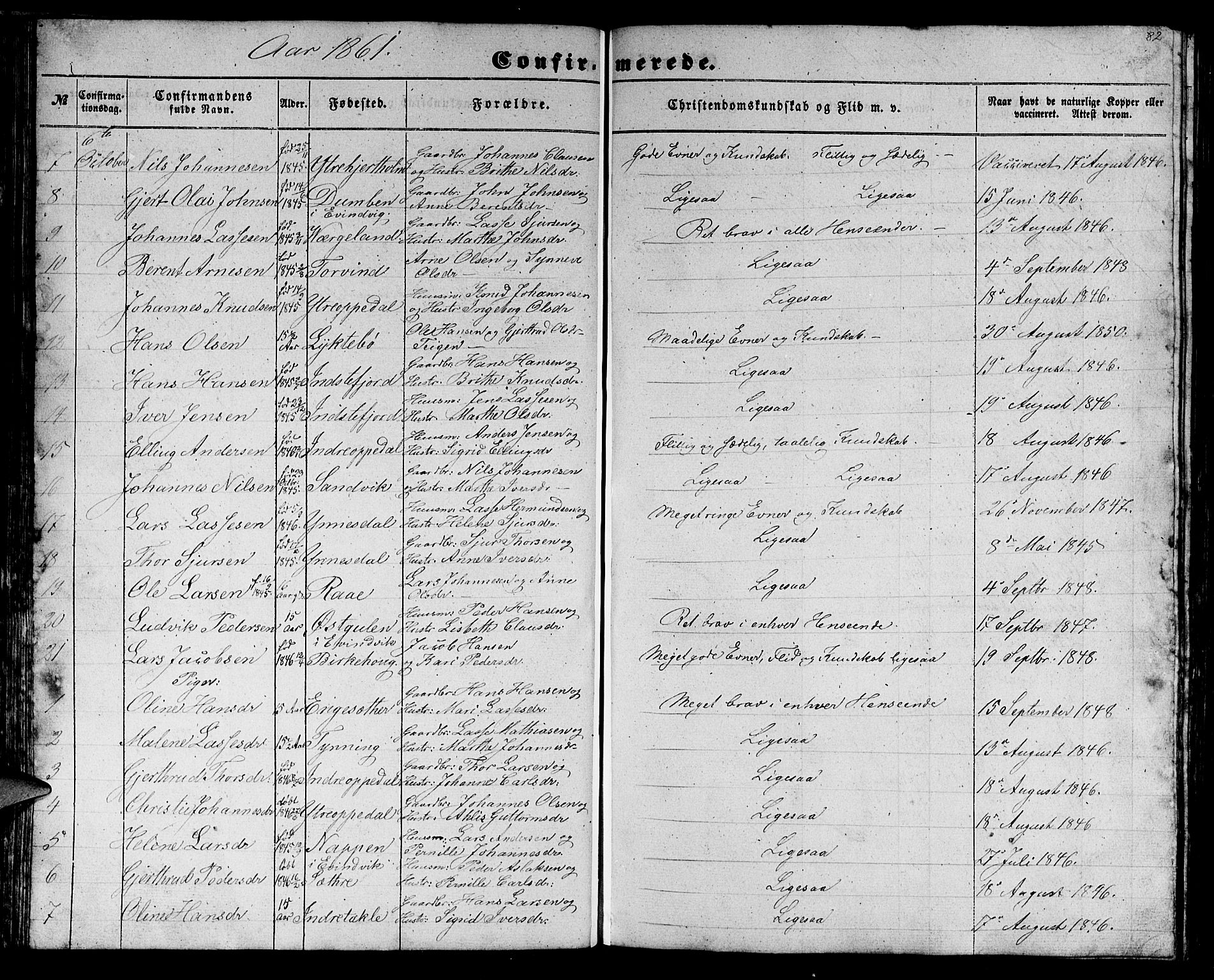 Gulen sokneprestembete, AV/SAB-A-80201/H/Hab/Habc/L0001: Parish register (copy) no. C 1, 1853-1880, p. 82