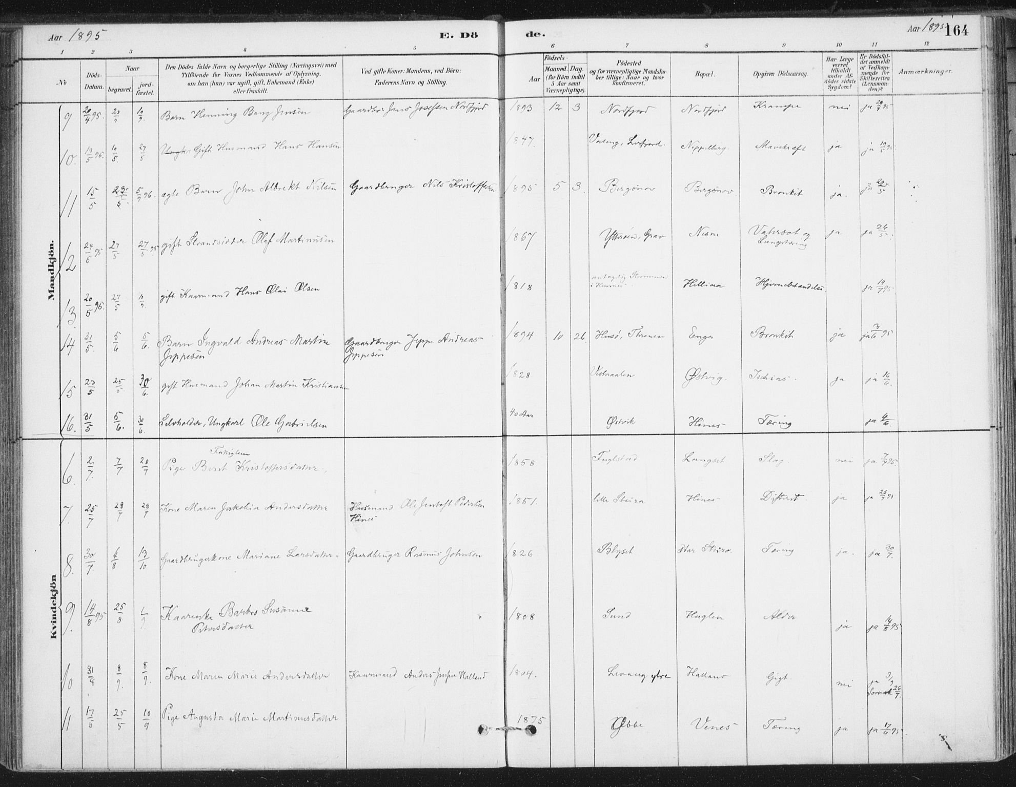 Ministerialprotokoller, klokkerbøker og fødselsregistre - Nordland, AV/SAT-A-1459/838/L0553: Parish register (official) no. 838A11, 1880-1910, p. 164