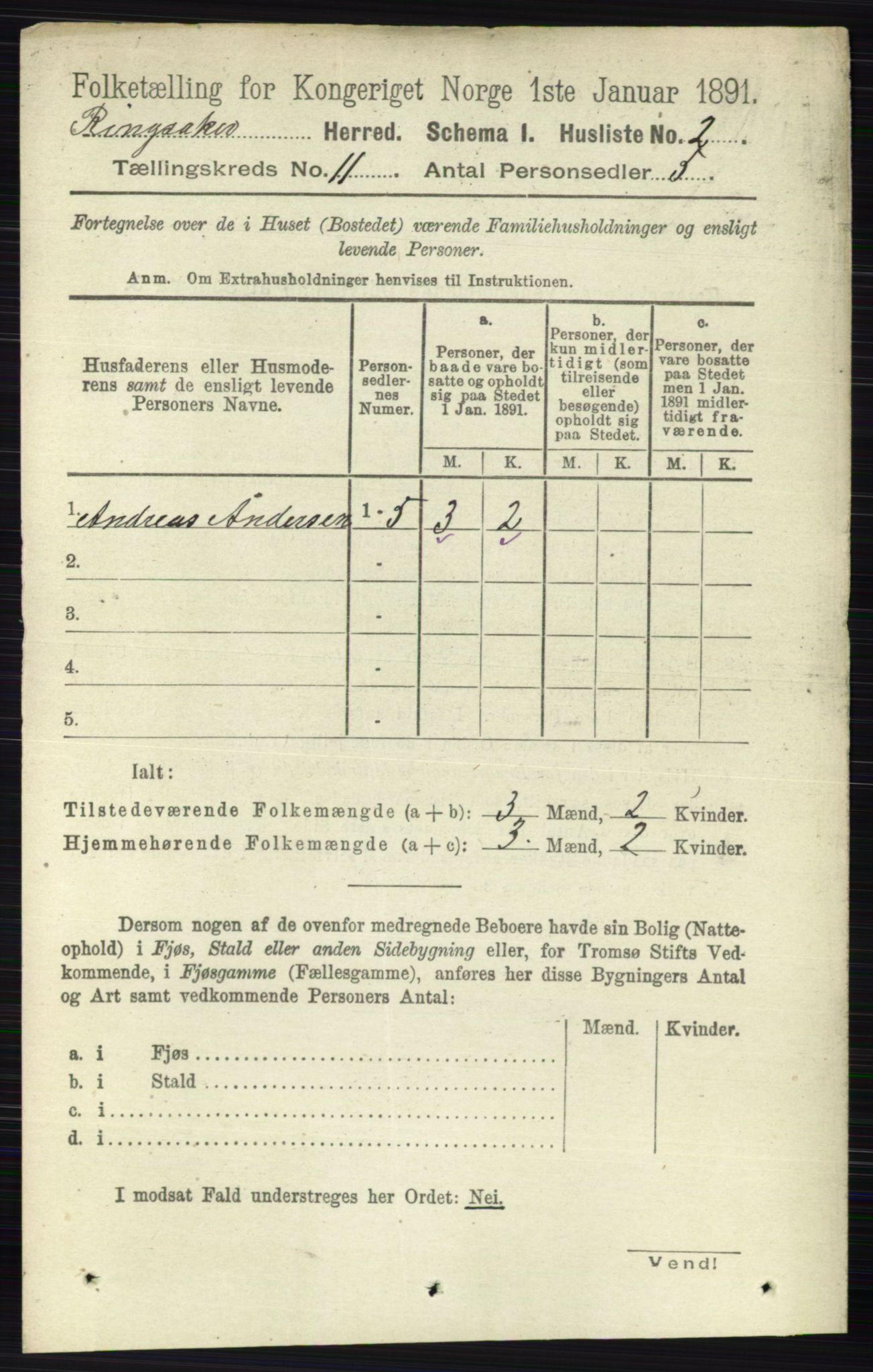 RA, 1891 census for 0412 Ringsaker, 1891, p. 6169