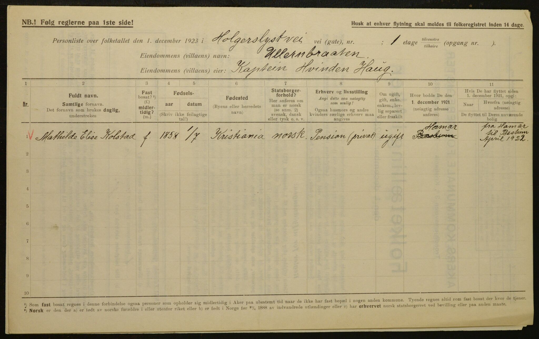 , Municipal Census 1923 for Aker, 1923, p. 2673