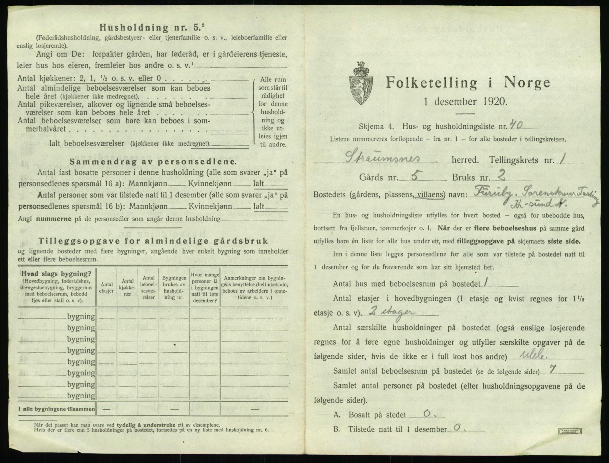 SAT, 1920 census for Straumsnes, 1920, p. 97