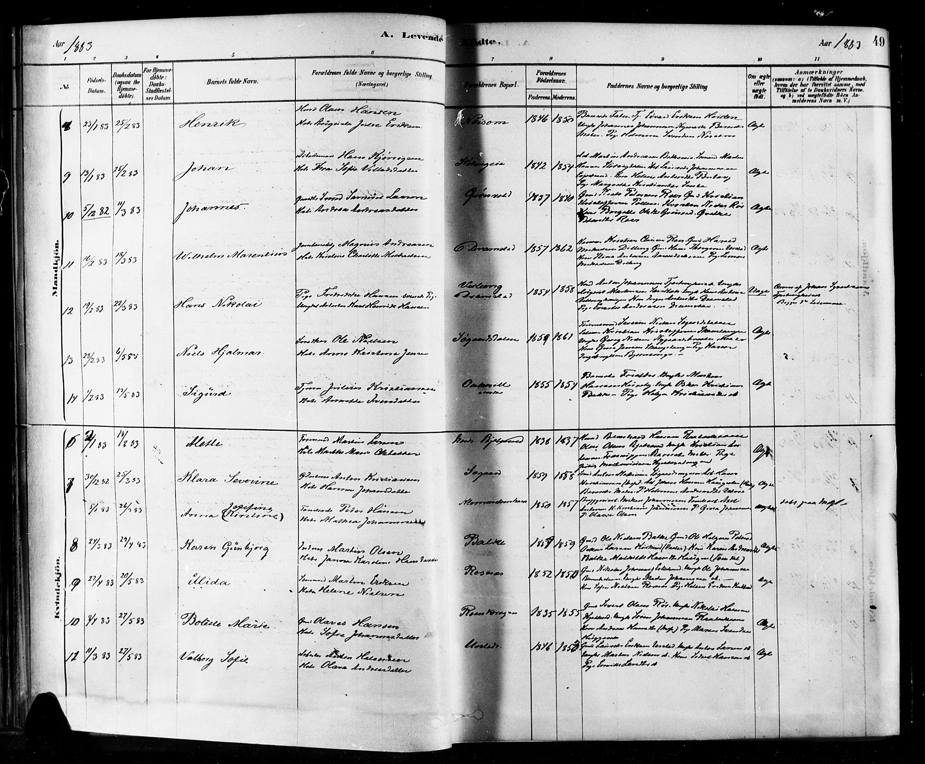 Rygge prestekontor Kirkebøker, AV/SAO-A-10084b/F/Fa/L0007: Parish register (official) no. 7, 1878-1904, p. 49