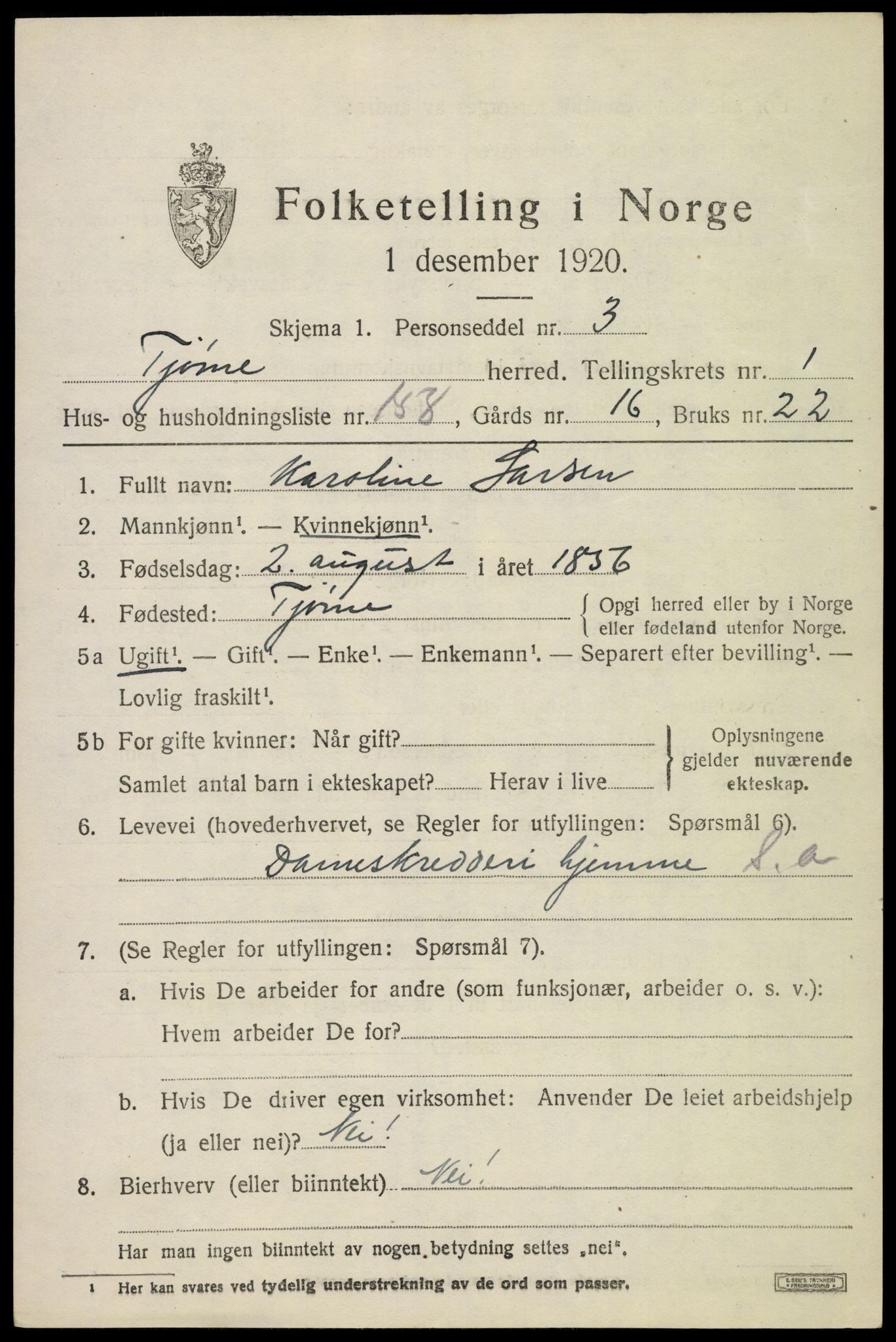 SAKO, 1920 census for Tjøme, 1920, p. 2887