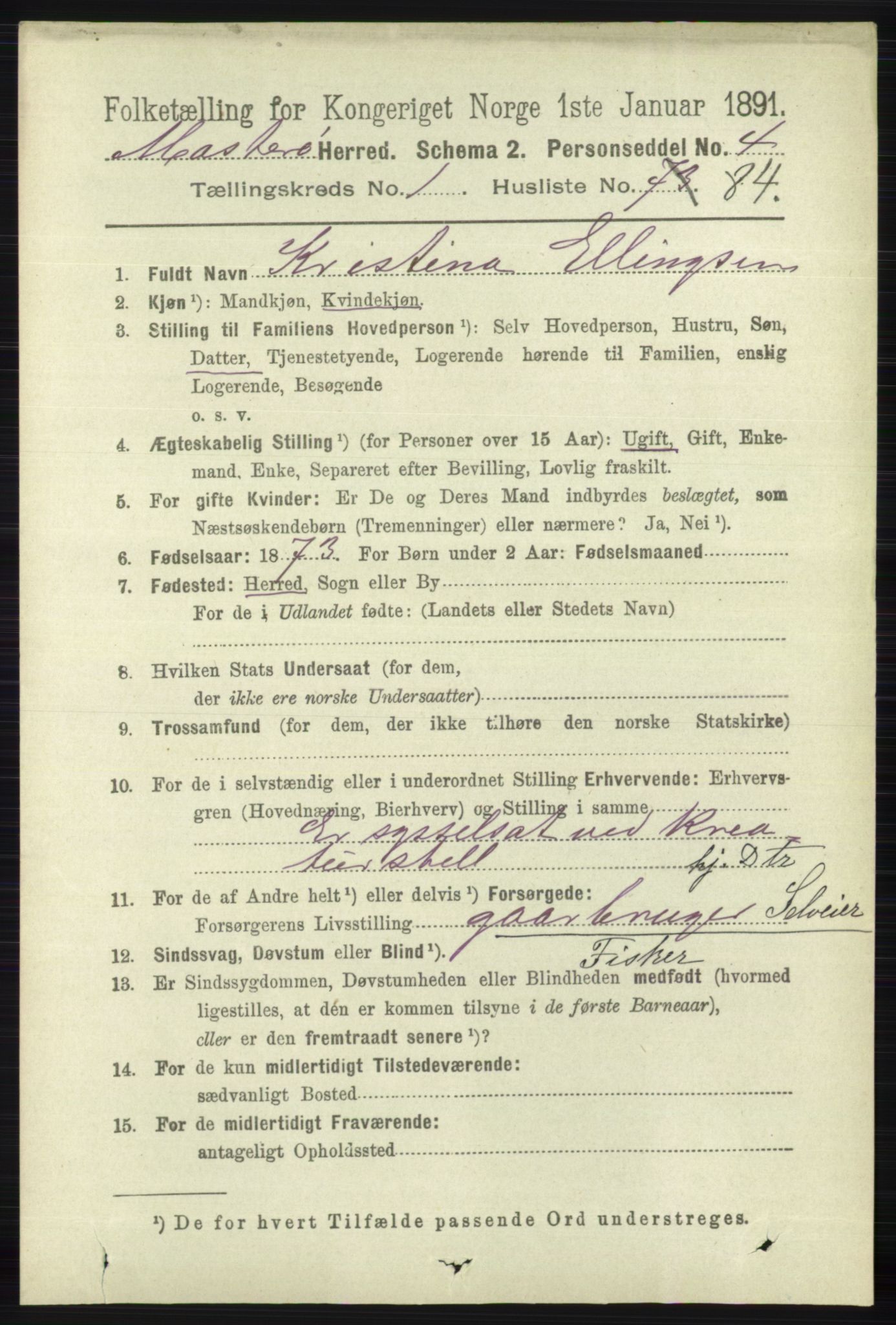 RA, 1891 census for 1143 Mosterøy, 1891, p. 566