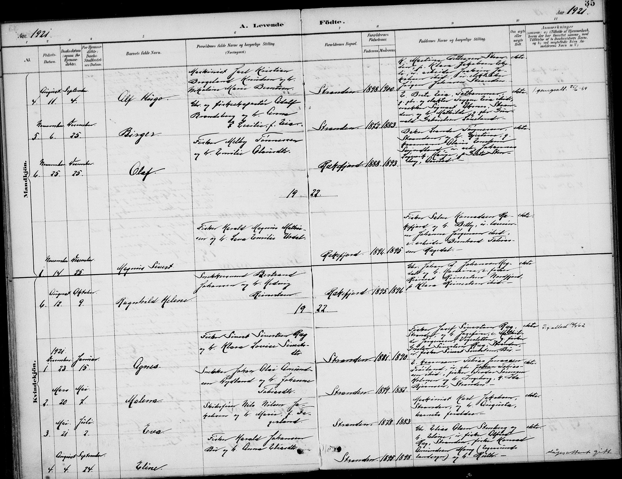 Sokndal sokneprestkontor, AV/SAST-A-101808: Parish register (official) no. A 12, 1887-1927, p. 35