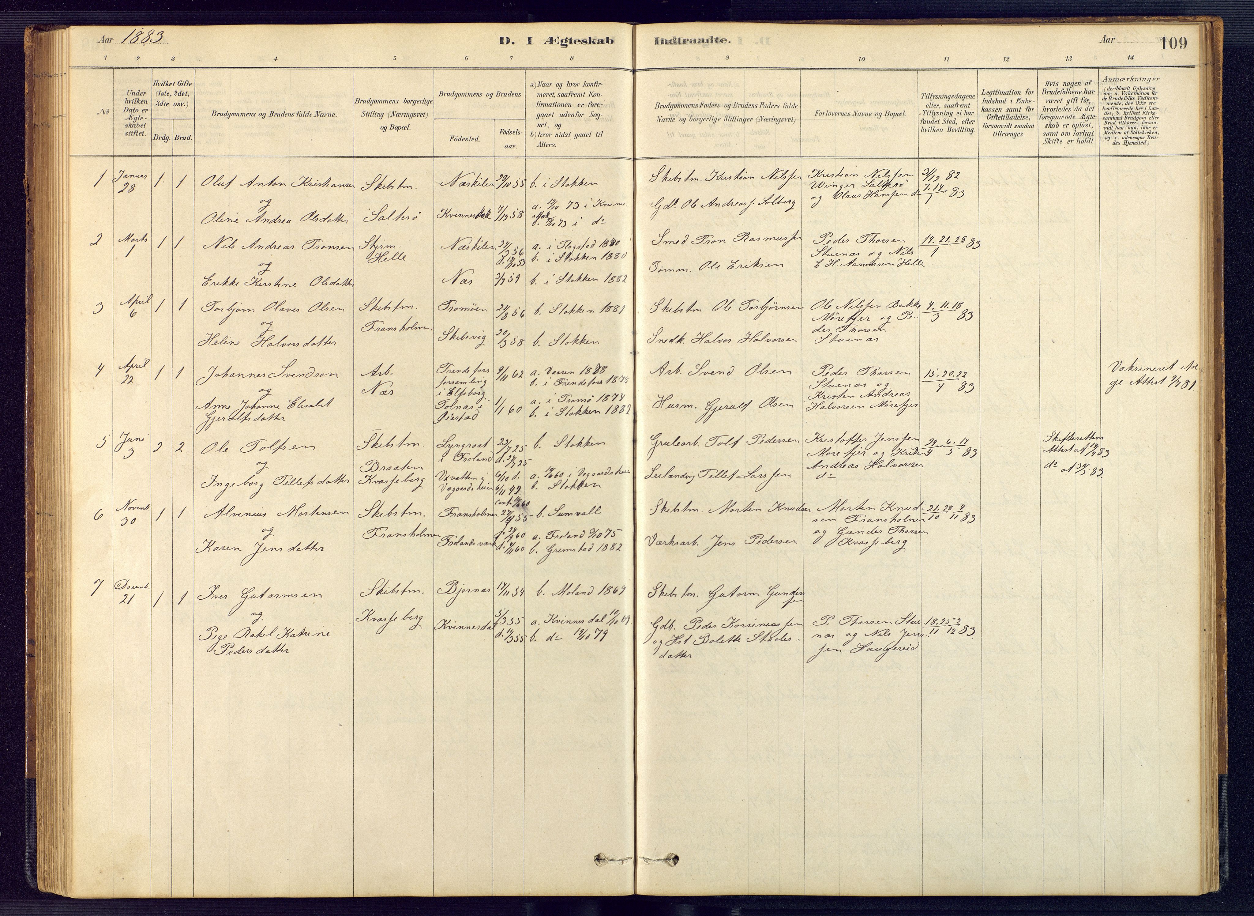 Austre Moland sokneprestkontor, AV/SAK-1111-0001/F/Fb/Fbb/L0001: Parish register (copy) no. B 1, 1878-1904, p. 109