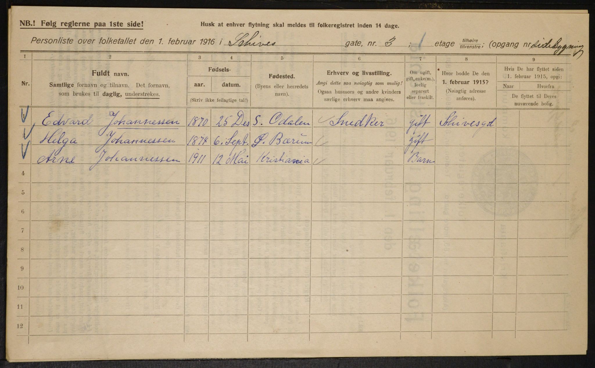 OBA, Municipal Census 1916 for Kristiania, 1916, p. 91746