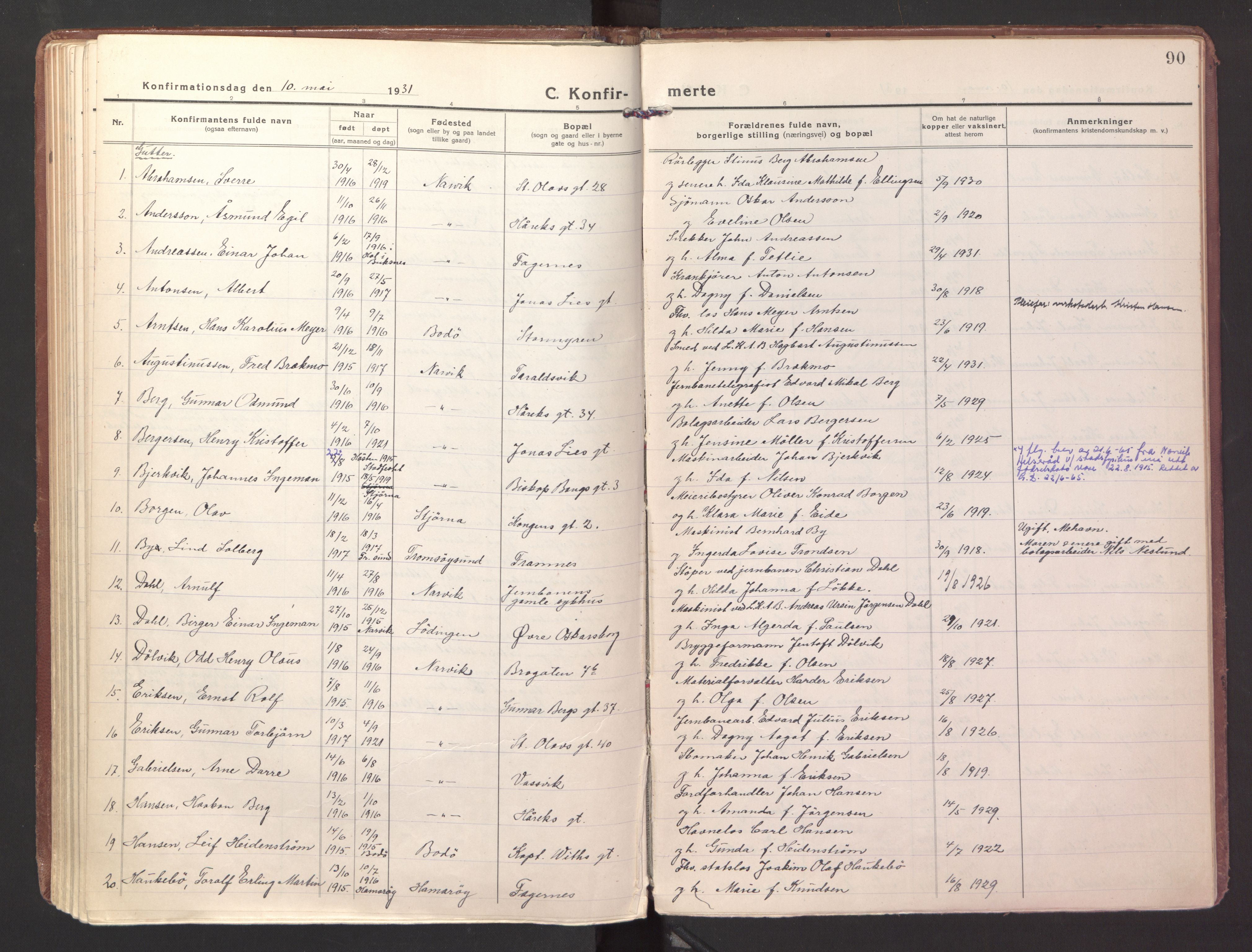 Ministerialprotokoller, klokkerbøker og fødselsregistre - Nordland, SAT/A-1459/871/L1004: Parish register (official) no. 871A20, 1921-1932, p. 90
