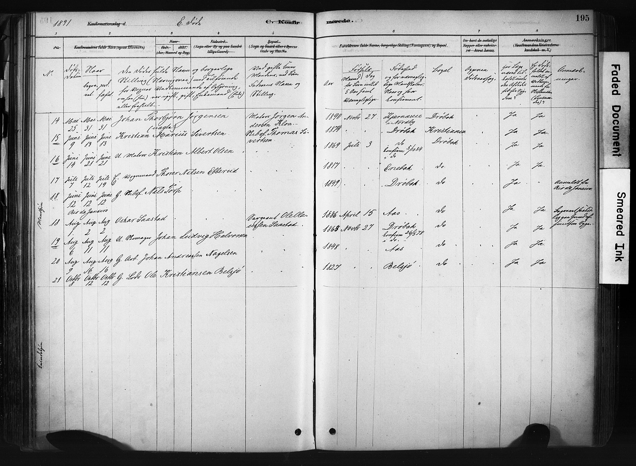 Drøbak prestekontor Kirkebøker, AV/SAO-A-10142a/F/Fb/L0001: Parish register (official) no. II 1, 1878-1891, p. 195