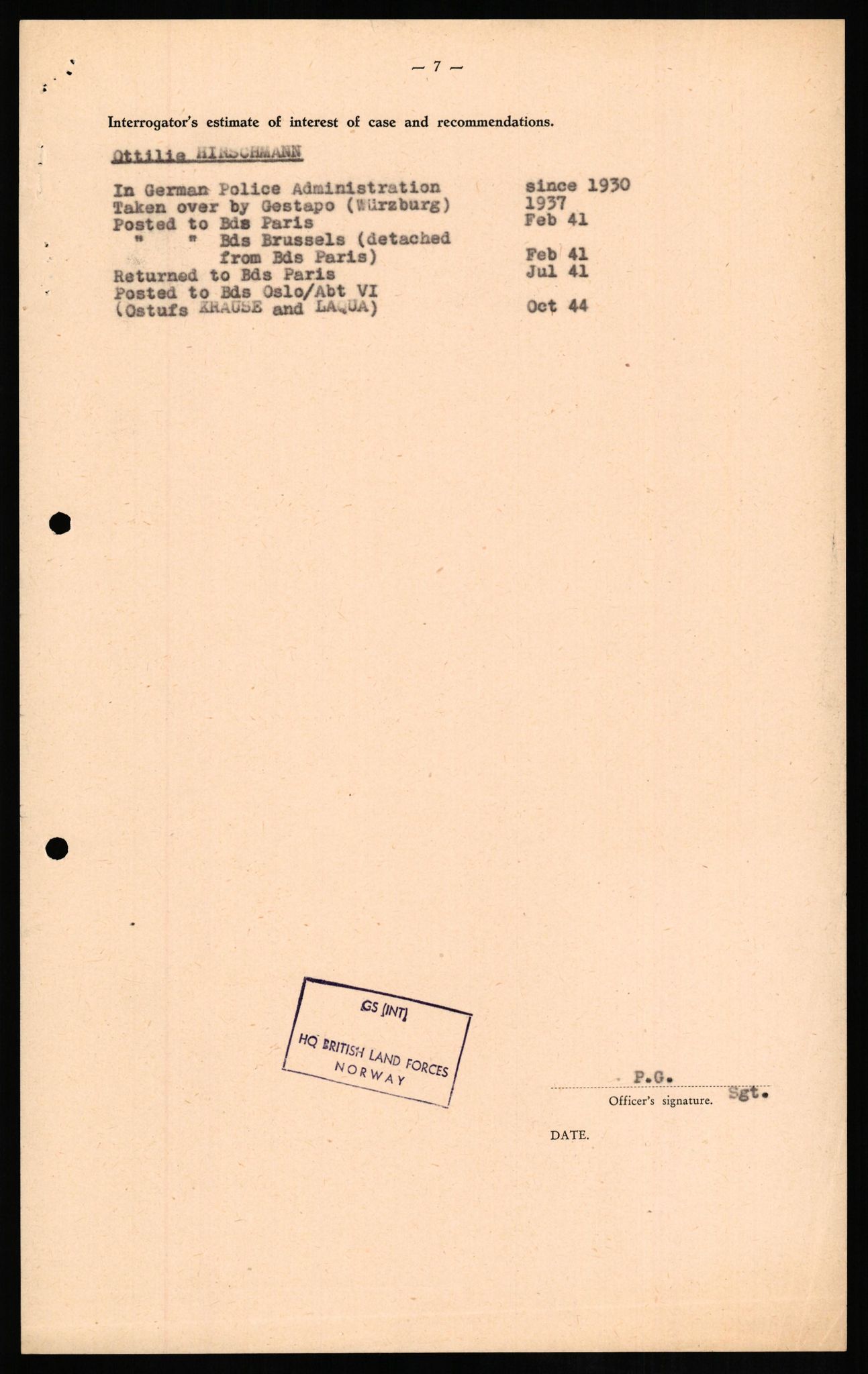 Forsvaret, Forsvarets overkommando II, AV/RA-RAFA-3915/D/Db/L0013: CI Questionaires. Tyske okkupasjonsstyrker i Norge. Tyskere., 1945-1946, p. 319