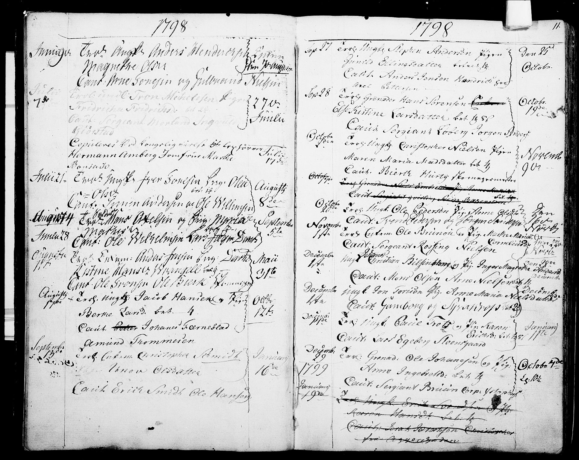 Garnisonsmenigheten Kirkebøker, AV/SAO-A-10846/G/Ga/L0001: Parish register (copy) no. 1, 1796-1814, p. 10-11