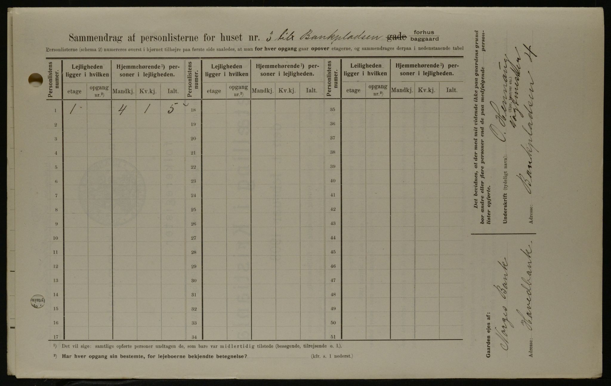 OBA, Municipal Census 1908 for Kristiania, 1908, p. 3334