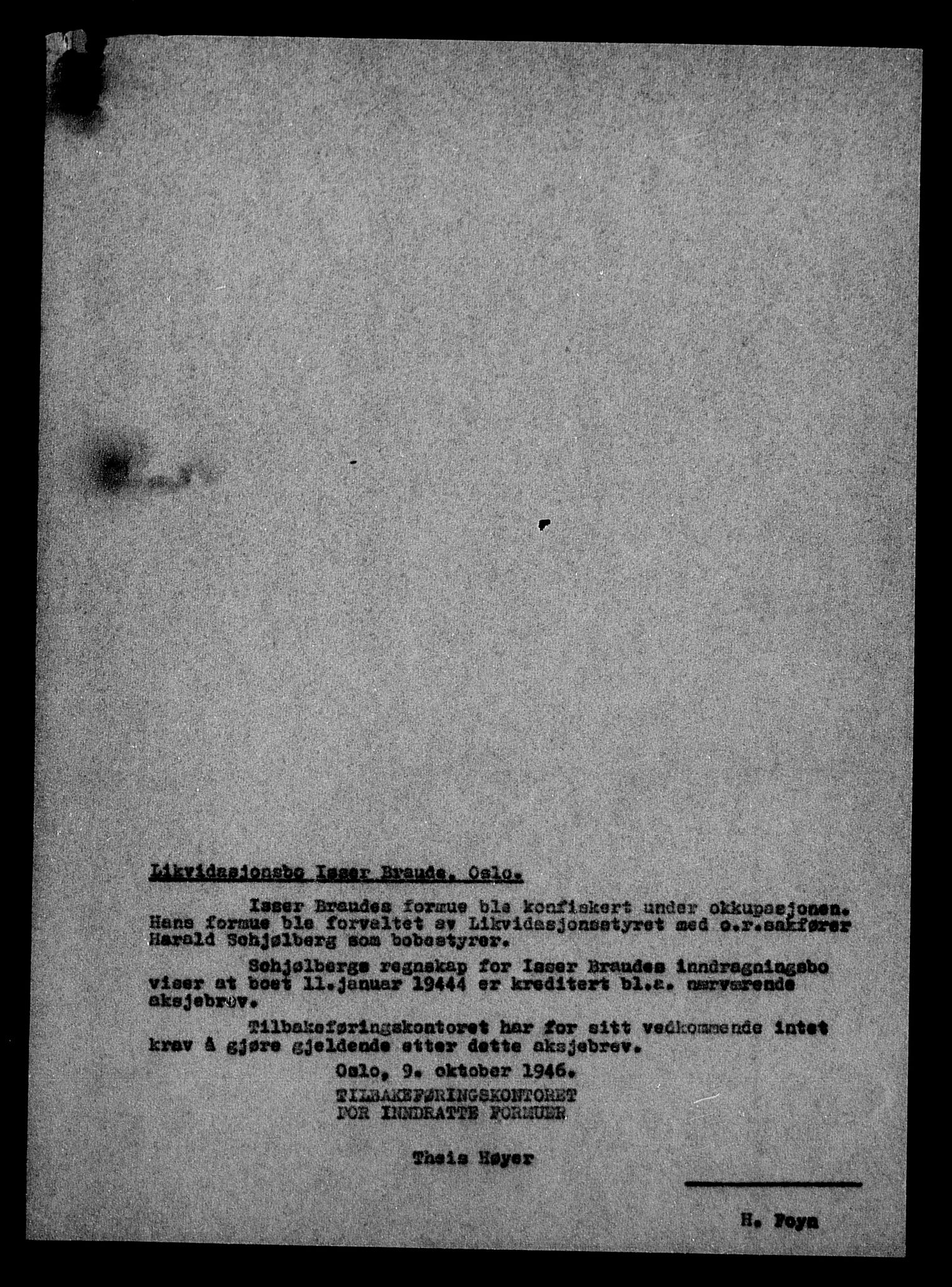 Justisdepartementet, Tilbakeføringskontoret for inndratte formuer, AV/RA-S-1564/H/Hc/Hcc/L0928: --, 1945-1947, p. 7