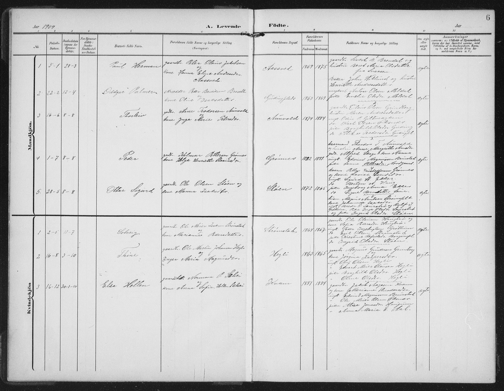 Ministerialprotokoller, klokkerbøker og fødselsregistre - Nord-Trøndelag, AV/SAT-A-1458/747/L0460: Parish register (copy) no. 747C02, 1908-1939, p. 6