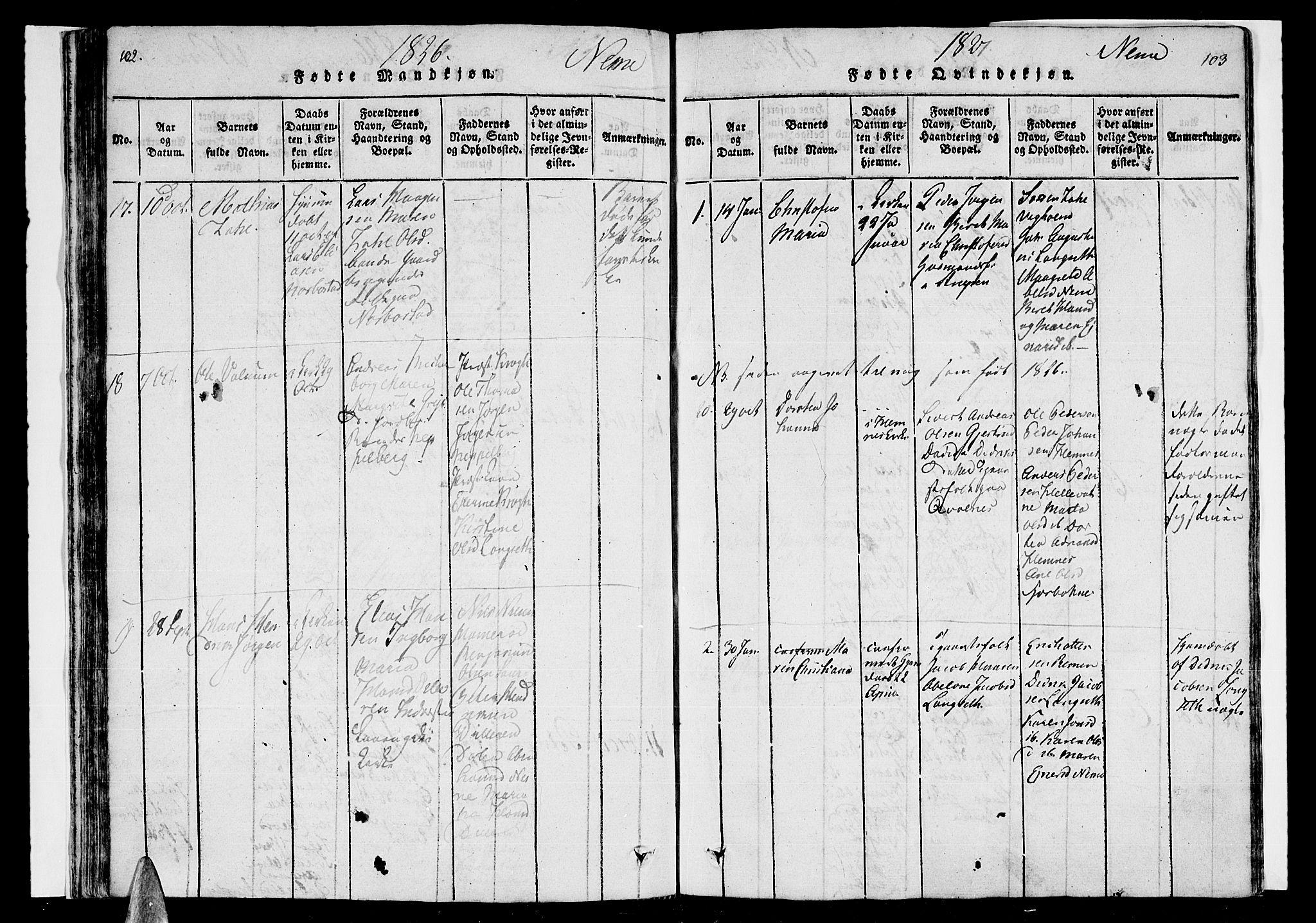 Ministerialprotokoller, klokkerbøker og fødselsregistre - Nordland, AV/SAT-A-1459/838/L0546: Parish register (official) no. 838A05 /1, 1820-1828, p. 102-103